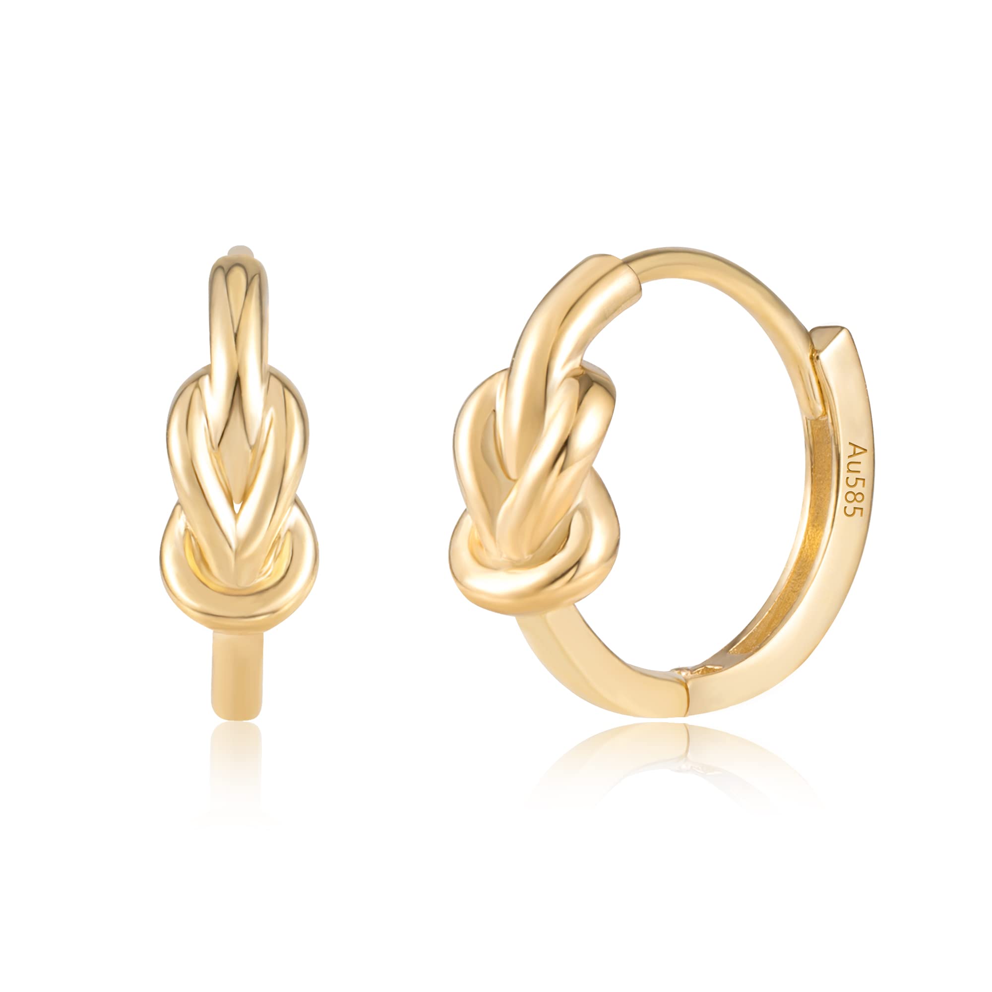 14K Yellow Gold Knot Huggie Hoop Earrings for Women - Hypoallergenic, Dainty Small Hoops - Perfect for Everyday Wear, Gift Giving & Special Occasions