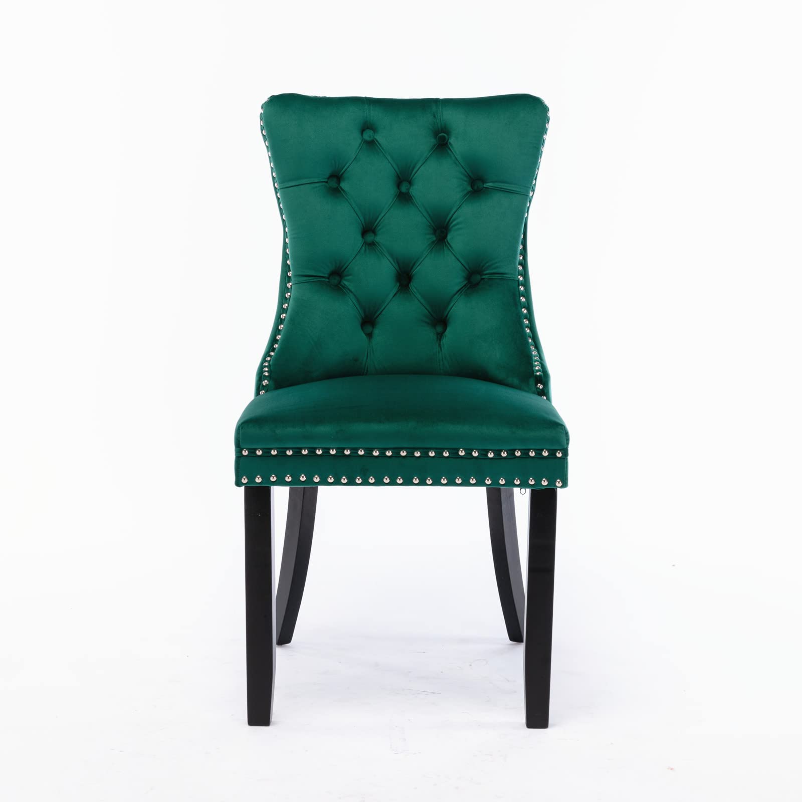 Luxury Velvet Upholstered Dining Chairs - Button Tufted Back with Nailhead Trim, Solid Wood Frame, Set of 6 (Emerald Green) - Perfect for Formal Dining Rooms, Wedding Receptions & Elegant Home Decor