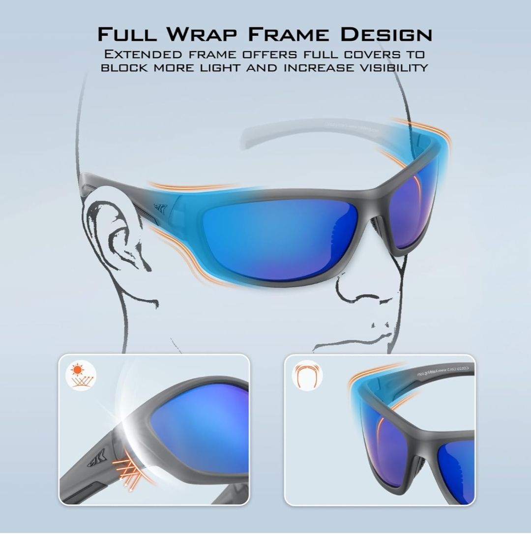 Polarized Sports Sunglasses for Men & Women - UV Protection Wraparound Cat 3 Sunglasses for Cycling, Running, Hiking & Outdoor Activities - Lightweight & Anti-Glare for Enhanced Visibility