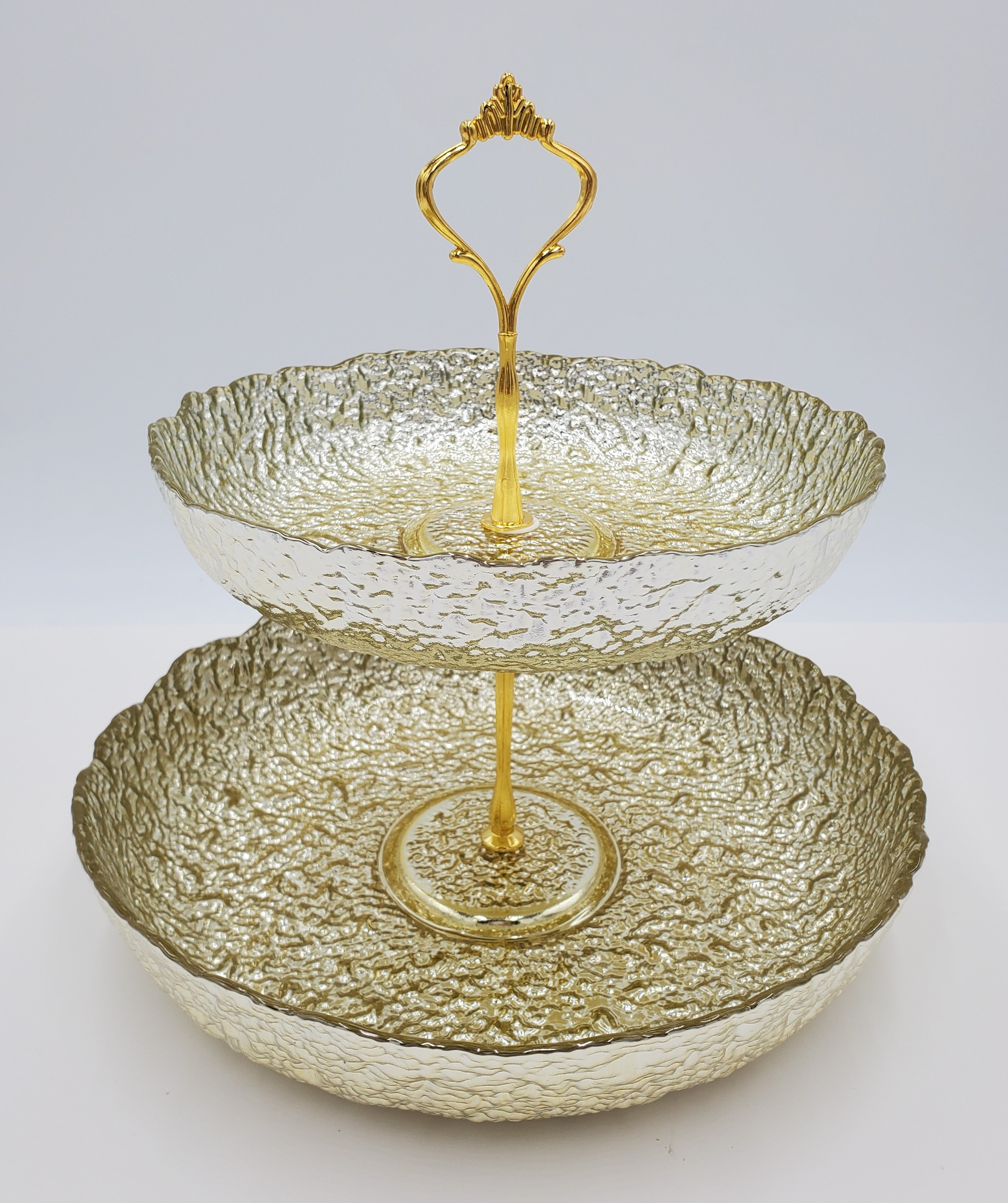 2-Tier Glass Stand with Gold Finish - Elegant Display for Jewelry, Cosmetics, or Home Decor