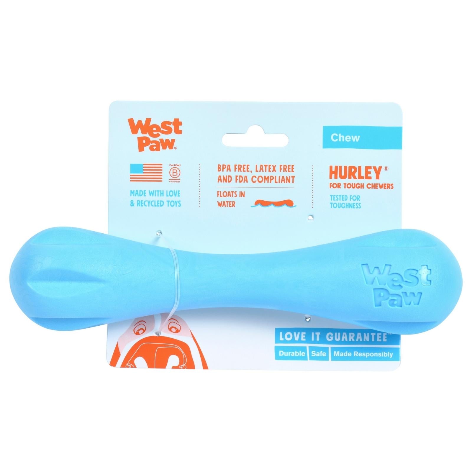 **Hurley West Paw Dog Toy - Durable Chew Bone for Medium & Large Dogs - Blue & Bone Color - Perfect for Fetch, Training & Playtime**