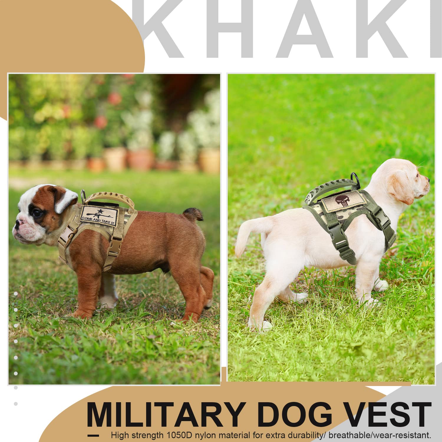 Tactical Dog Harness - Adjustable Military MOLLE Vest with Rubber Handle for Outdoor Training & Working - X-Small Beige (Pack of 1) - Perfect for Hiking, Police K9, Search & Rescue Missions