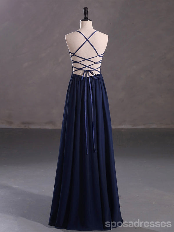 Elegant Navy Blue A-Line Spaghetti Strap Prom Dress for Women - Affordable Long Formal Gown for Homecoming, Ball & Evening Events - Style #13055