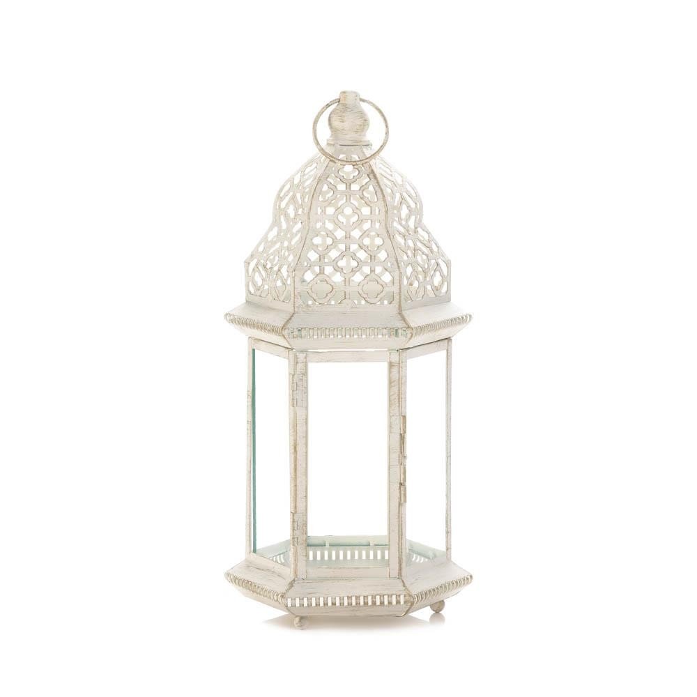Vintage Distressed White Large Lantern - Rustic Farmhouse Home Decor Lighting for Indoor & Outdoor - Perfect for Table Centerpiece, Wedding, Garden, and Patio Decor