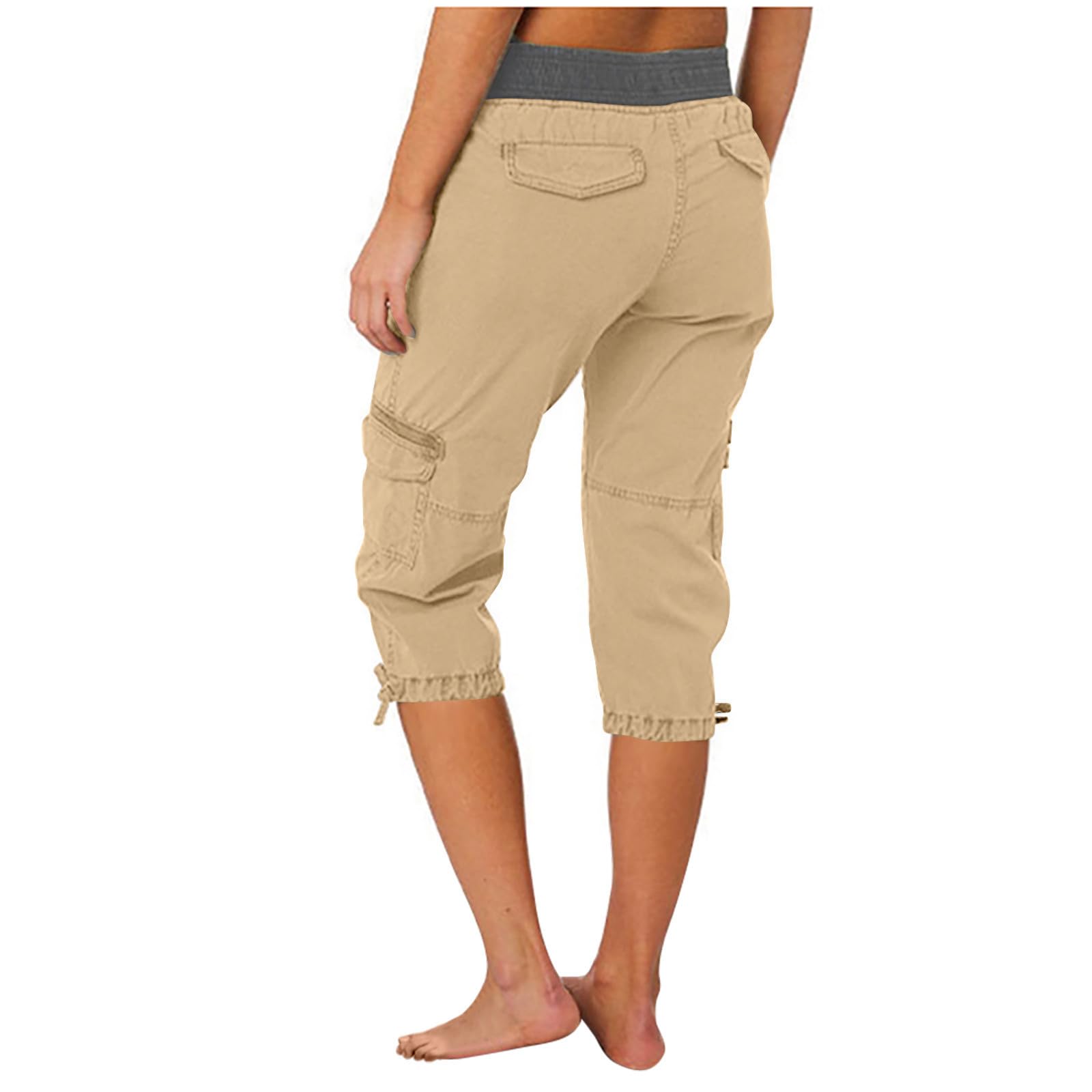 Women's Linen Cargo Capri Pants - Casual Summer Cropped Joggers with Drawstring Waist & Pockets | Perfect for Lounge Wear, Outdoor Activities & Travel