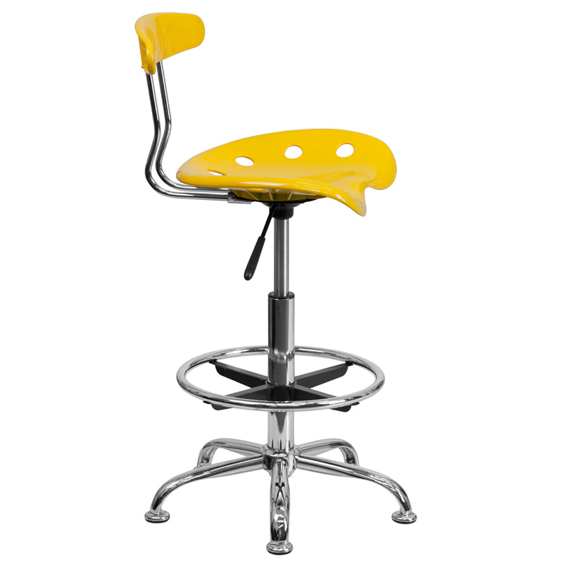 FLASH Bradley Vibrant Violet and Chrome Drafting Stool with Tractor Seat - Adjustable Height Bar Stool for Home Office, Art Studio & Industrial Workspaces