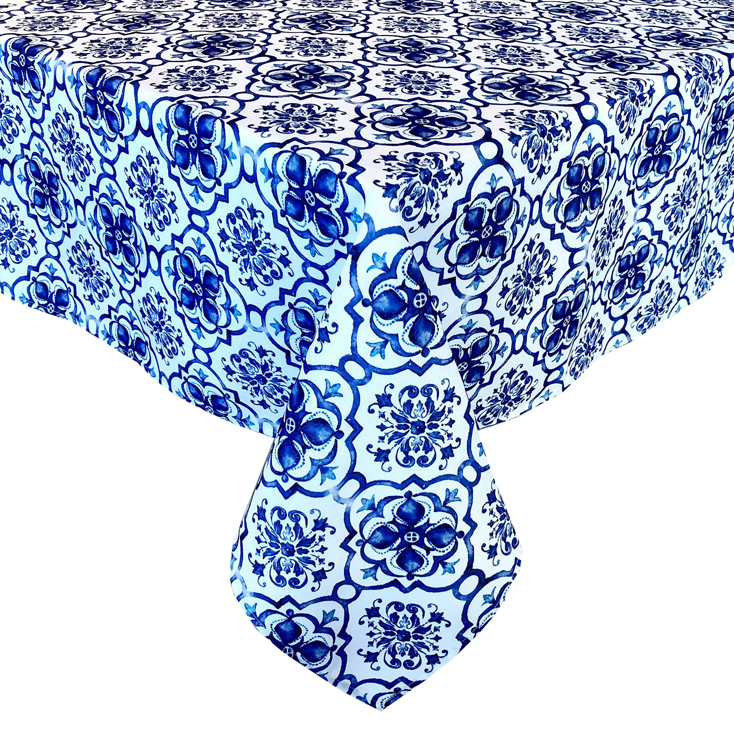 **Newbridge Blue Amani Tile Print Indoor/Outdoor Tablecloth - Delft Blue Medallion Design, Waterproof & Stain-Resistant Fabric, 52x70 Inch Rectangle - Perfect for Dining, Picnics & Outdoor Parties**