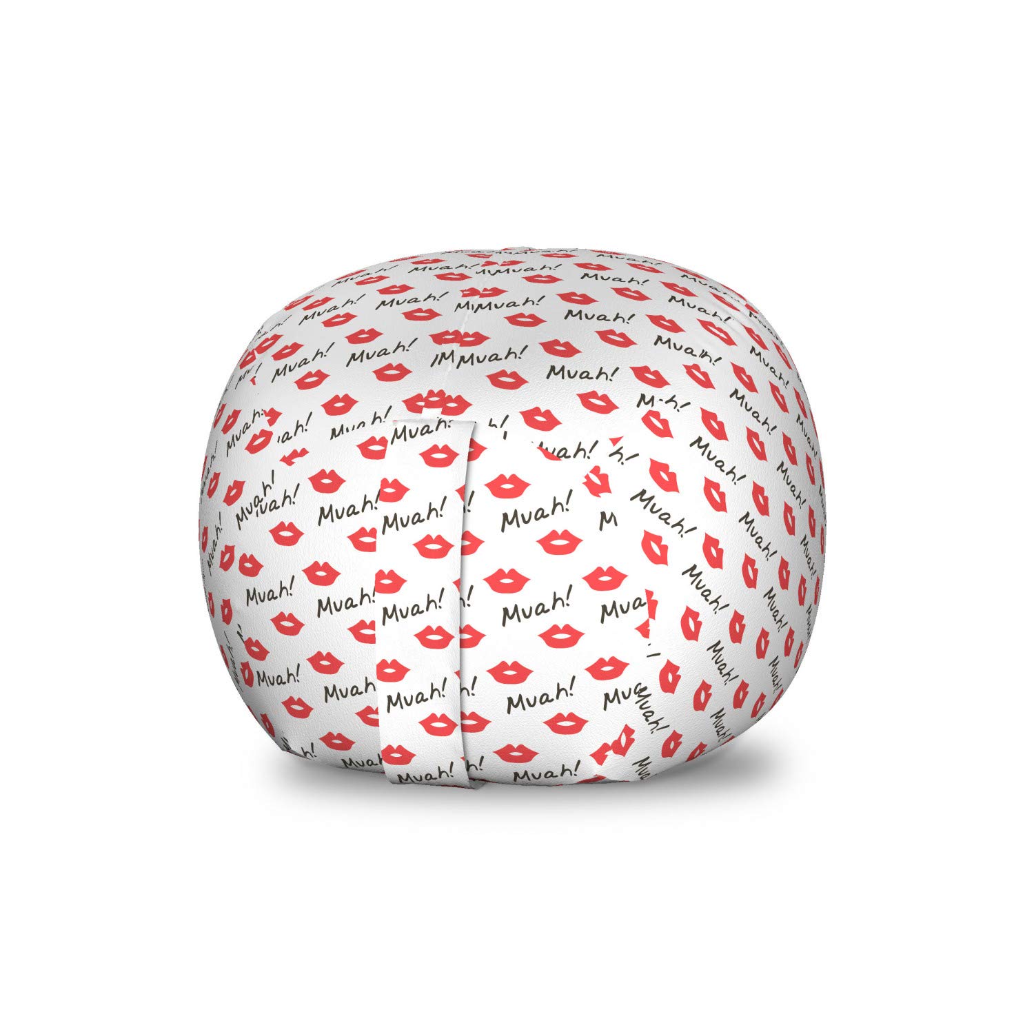 Ambesonne Kiss Storage Toy Bag Chair - Red Lips Kiss Marks Pattern, Romantic Feminine Graphic for Valentines Day, Stuffed Animal Organizer & Washable Storage Bag, Small Size (Vermilion/White) - Perfect for Kids' Room, Nursery, Dorm Decor & Gift Giving
