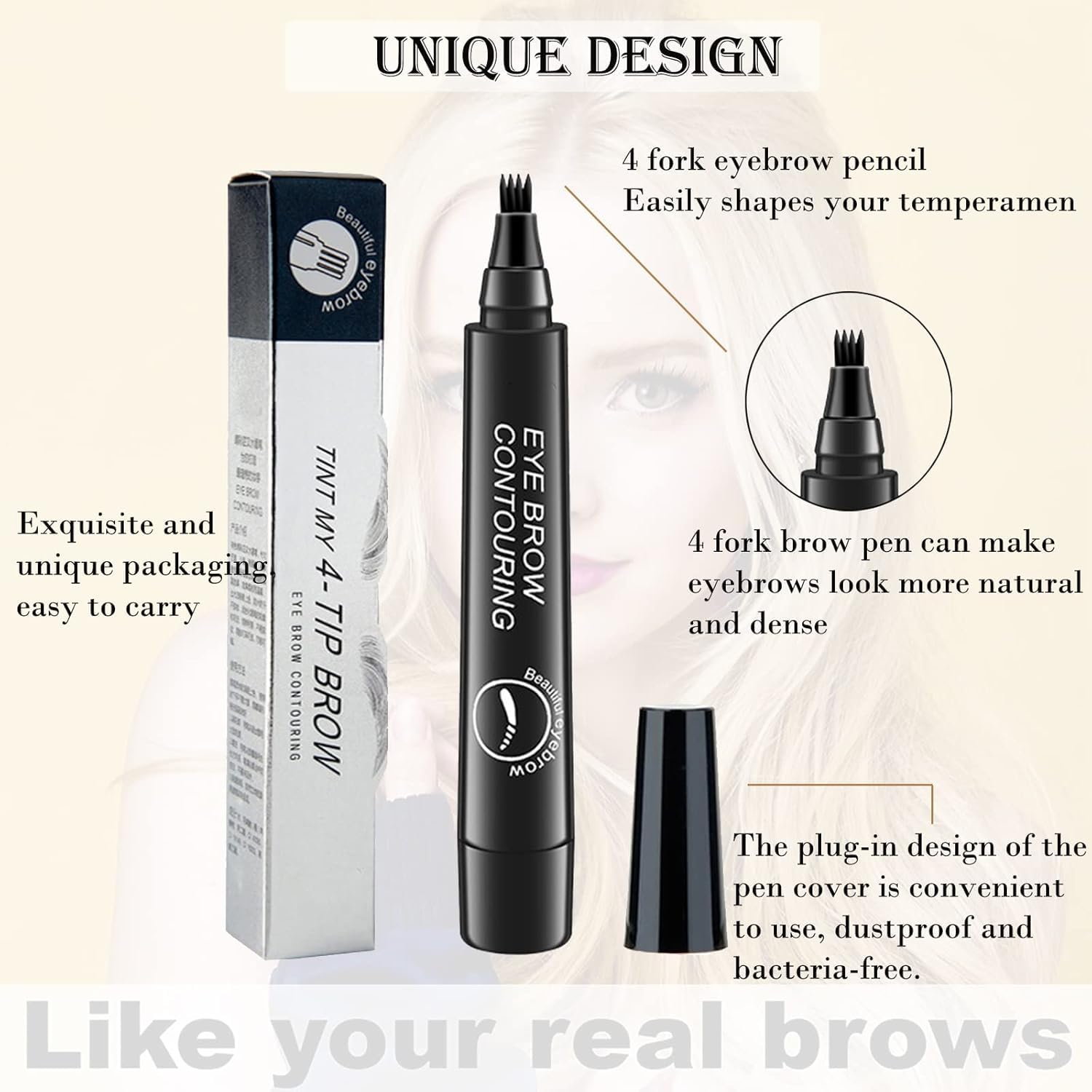 Black Eyebrow Pen with Fork Tip - Waterproof & Smudgeproof Microblading Eyebrow Pencil for Natural Defined Brows | Includes Eyebrow Brush & Eyeliner | Perfect for Daily Makeup, Salon Use & Special Occasions