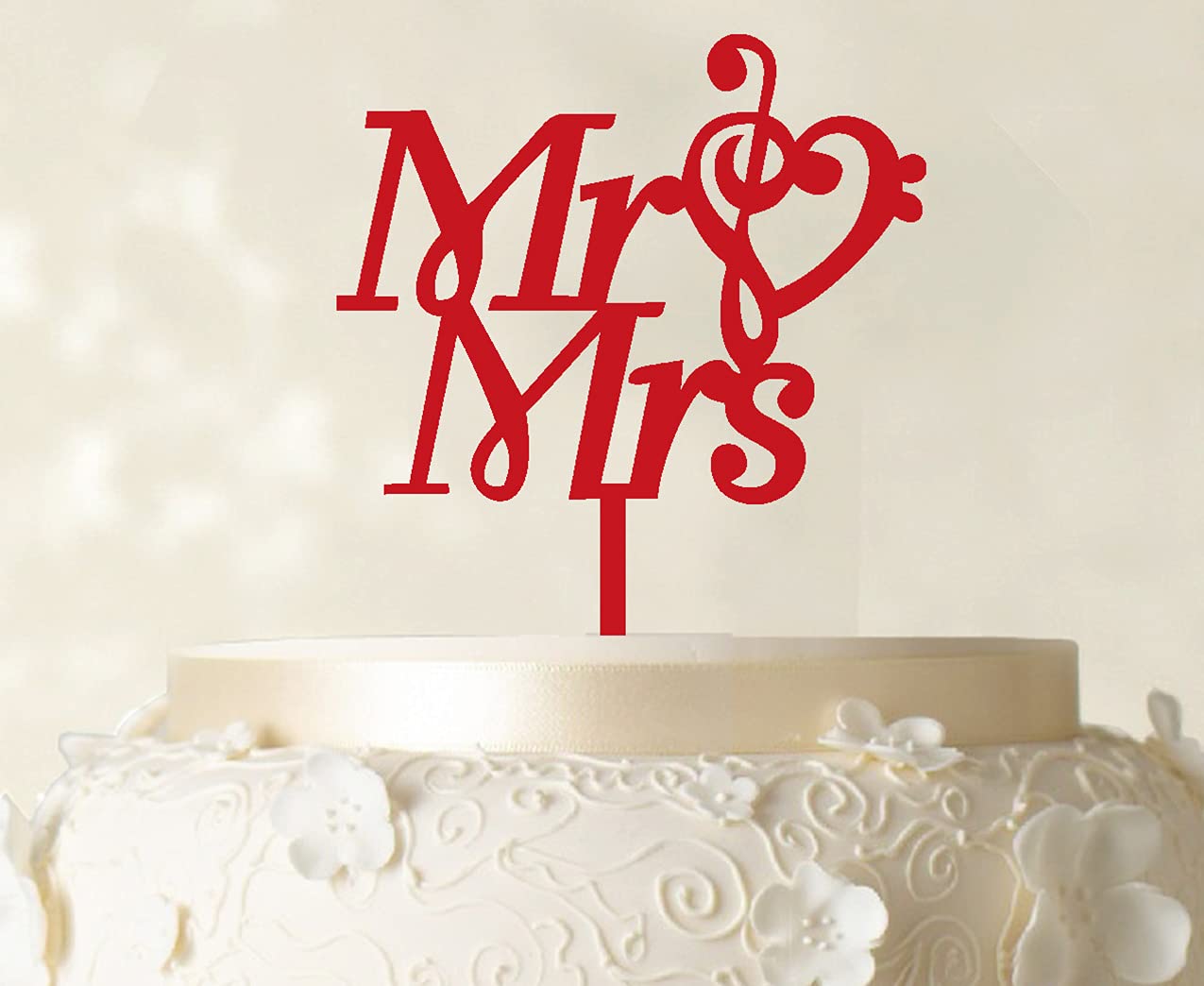 Happy Birthday Cake Topper with Mustache - Red Cake Decorations (6