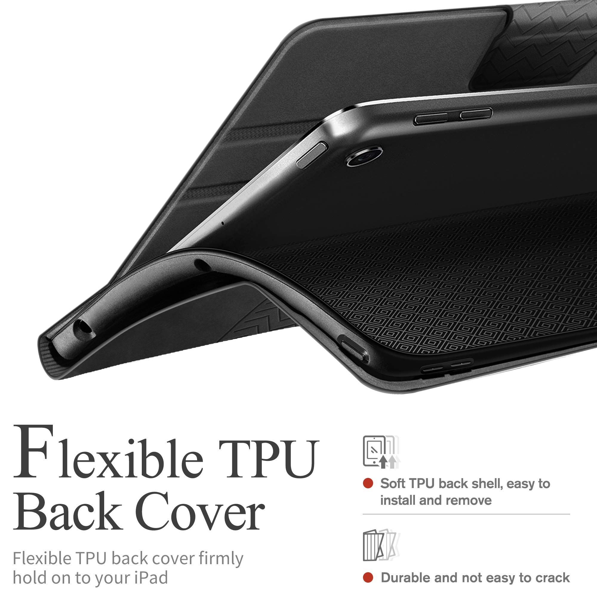 Premium Vegan Leather iPad Case for iPad 9th/8th/7th Gen 10.2 inch (2021/2020/2019 Models) - with Apple Pencil Holder & Auto Sleep/Wake Smart Cover - Protective Gray Cover for Work, School & Travel