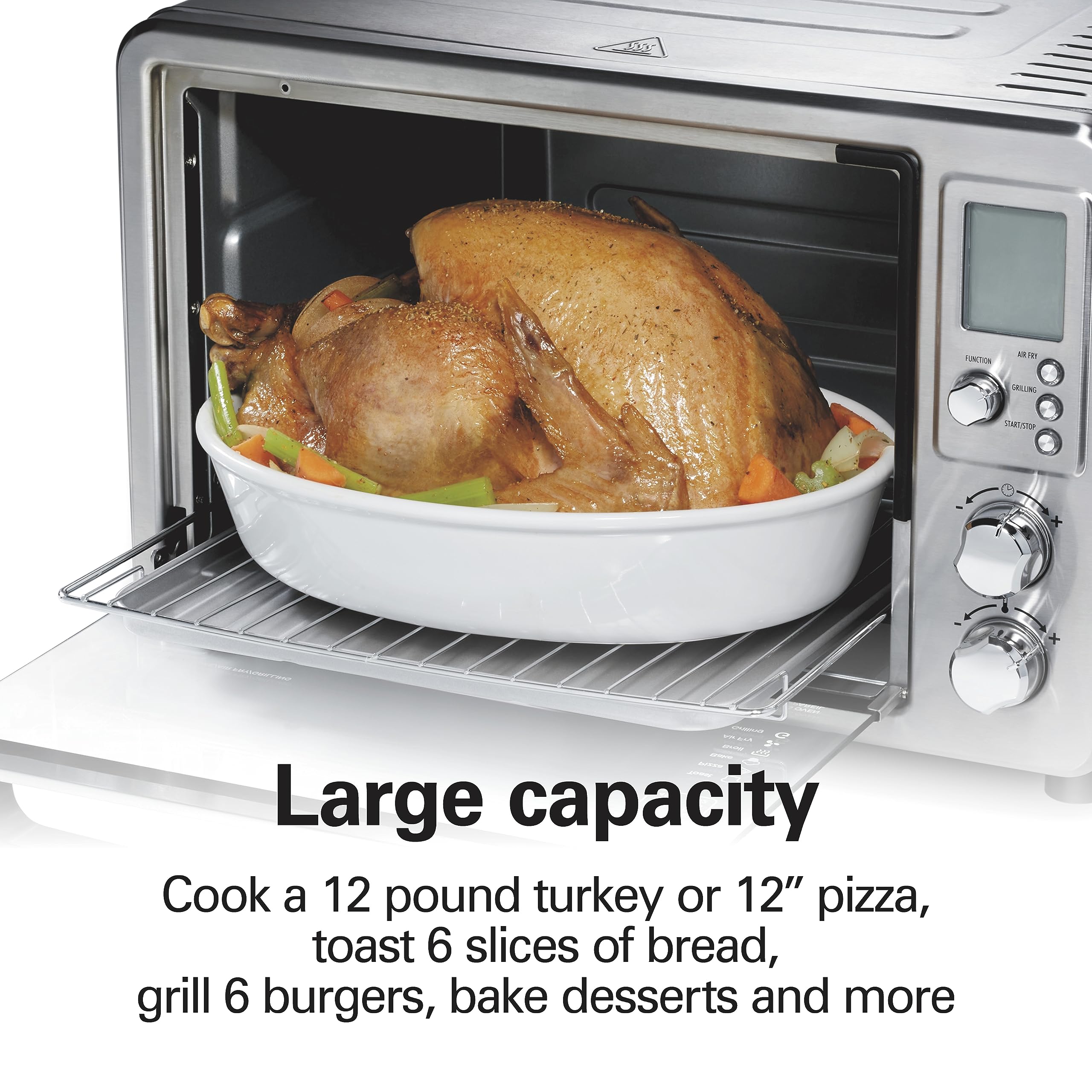 Hamilton Beach 6-in-1 Sure Crisp Air Fryer Toaster Oven Combo with Electric Indoor Grill - 450°F Searing Temperature for Baking, Broiling, Toasting & Pizza Making | 0.88 cu. ft Capacity, 6-Slice Toaster, Stainless Steel (Model 31395) | Perfect for Small Kitchens, Quick Meals & Healthy Cooking