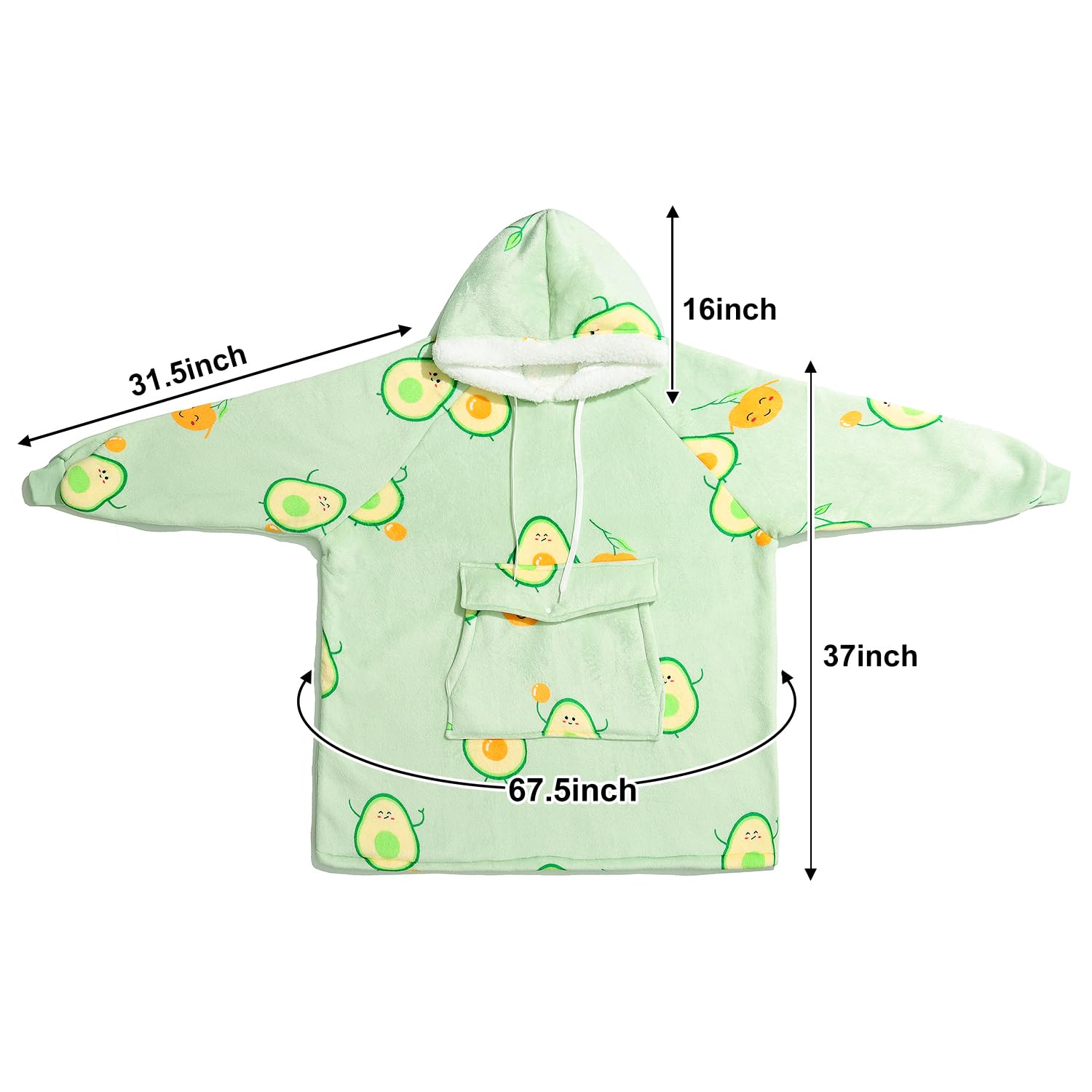 Qeils Oversized Wearable Blanket Hoodie - Hooded Fleece Sherpa Sweatshirt with Deep Pockets for Women & Men | Cozy Warm Loungewear for Home, Office & Travel (Double Pockets, Avocado Green, Adult Size)