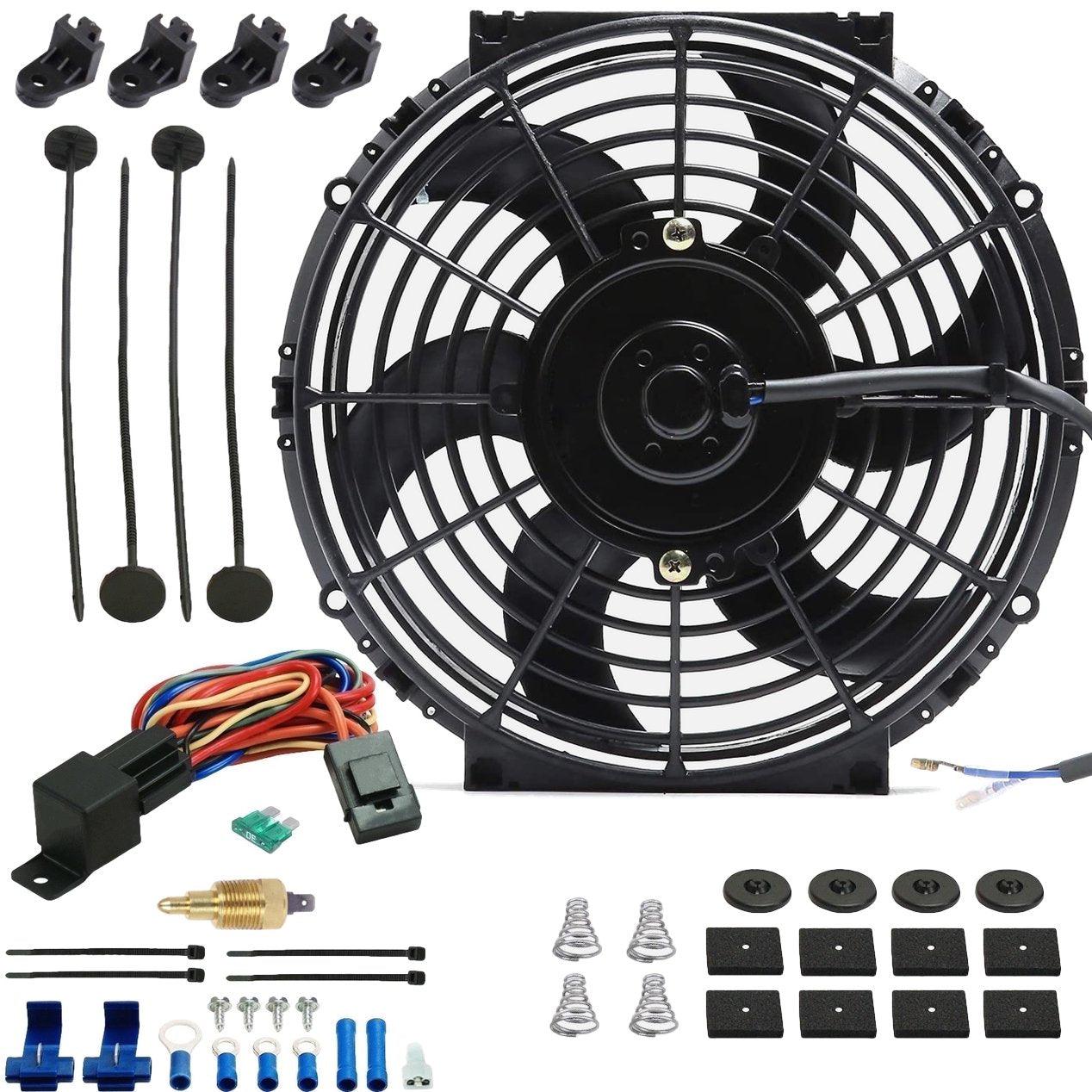 10-11 Inch 90W Electric Radiator Fan Kit with Thermostat Switch & Grounding Wire - Perfect for Car Cooling System, Engine Overheating Protection & Automotive Repair