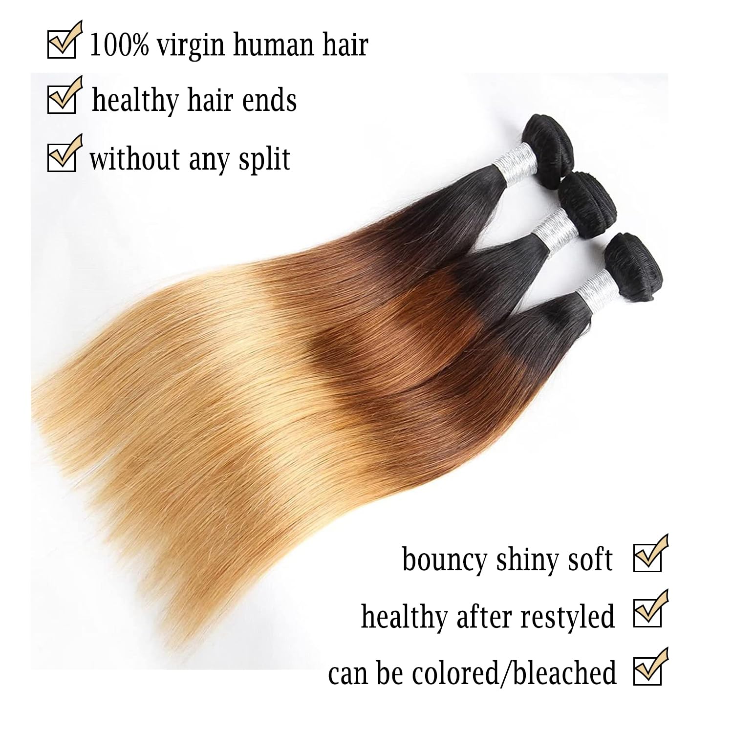 10A Ombre Straight Human Hair Weave Extensions 3 Bundles (12