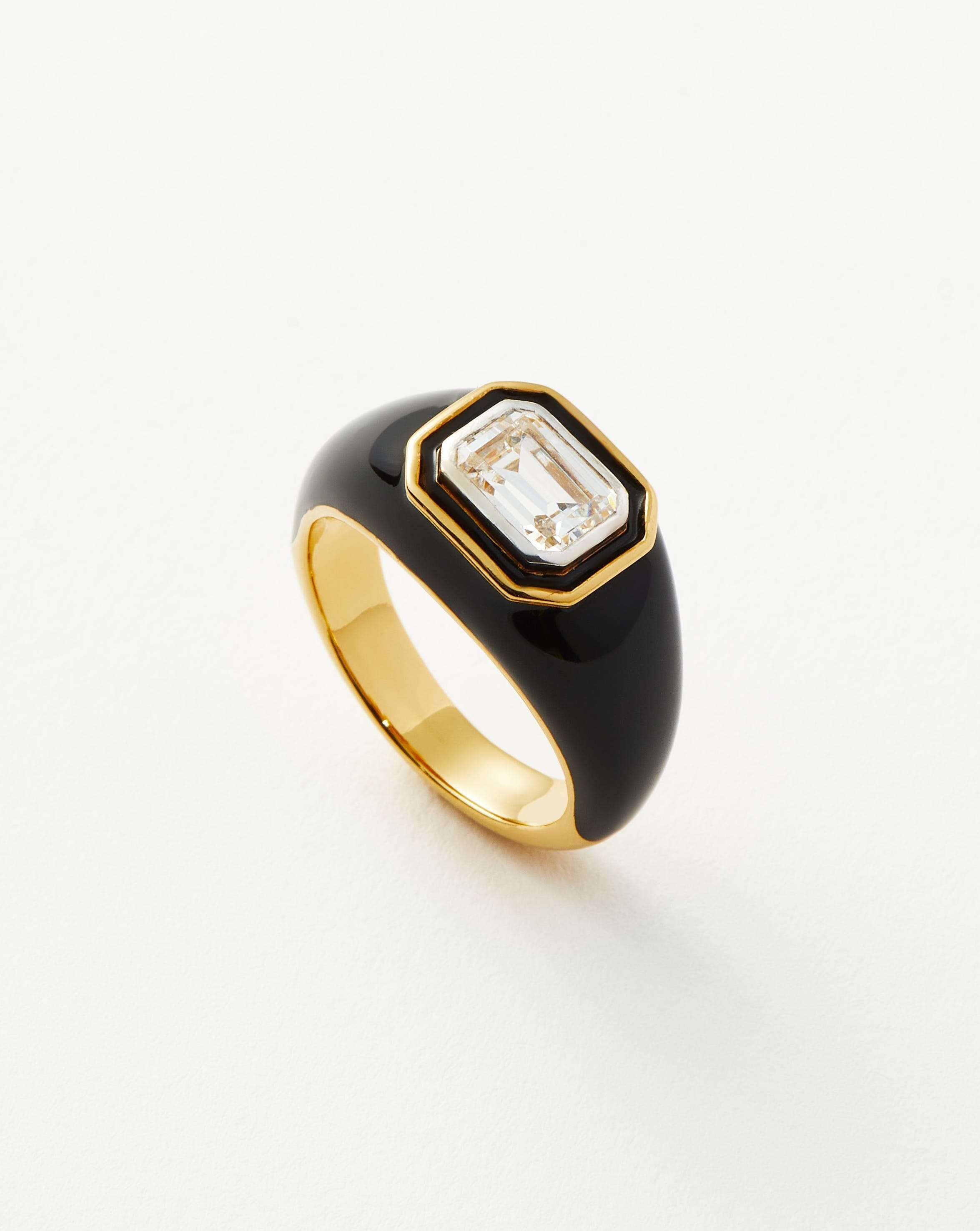 18k Gold Vermeil & Black Stone Dome Statement Ring - Elegant Enamel Jewelry for Women | Perfect for Parties, Weddings, and Special Occasions