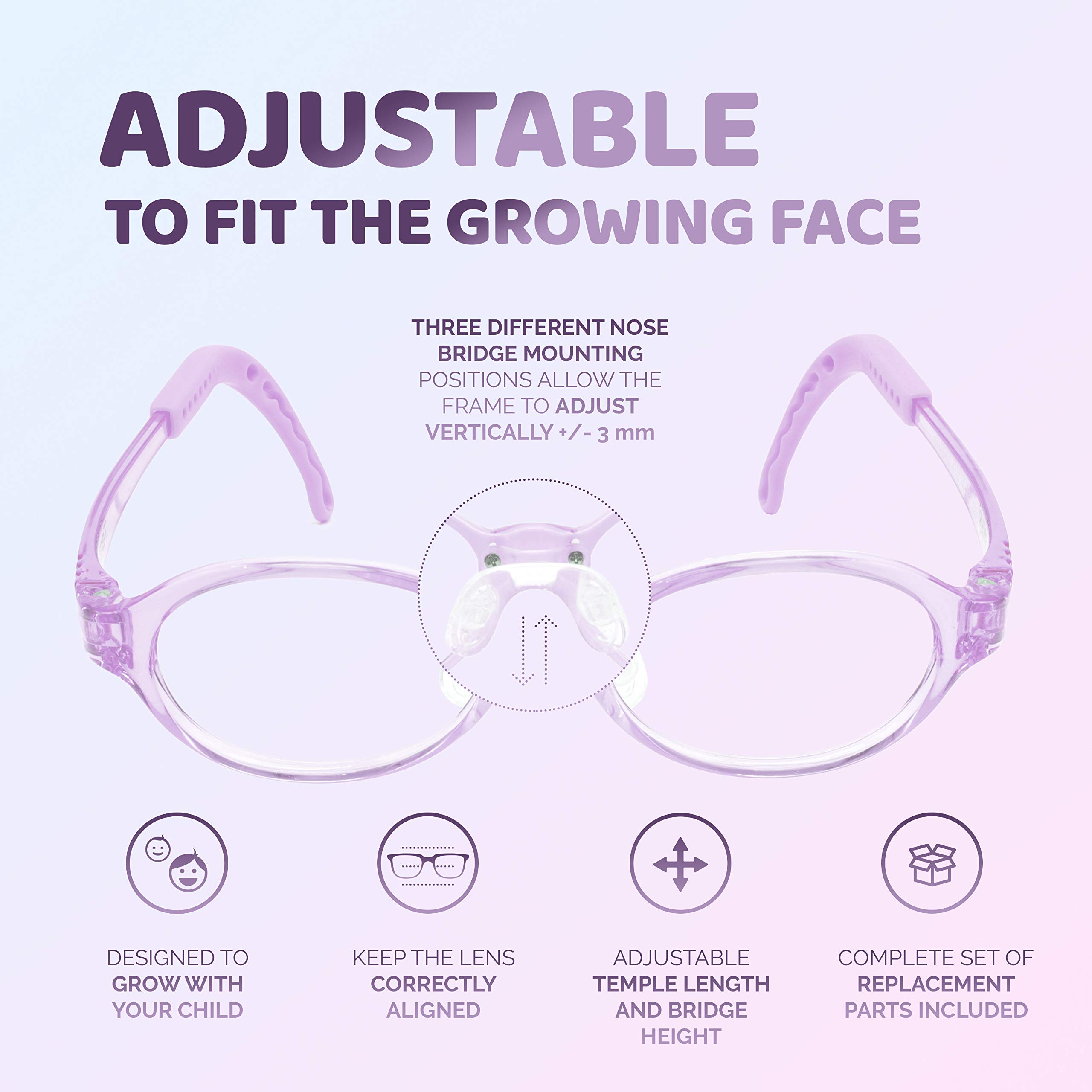Adjustable Kids Glasses for Boys & Girls - Prescription Eyeglasses for Children - Trendy & Durable Frames - Perfect for School, Reading & Outdoor Activities
