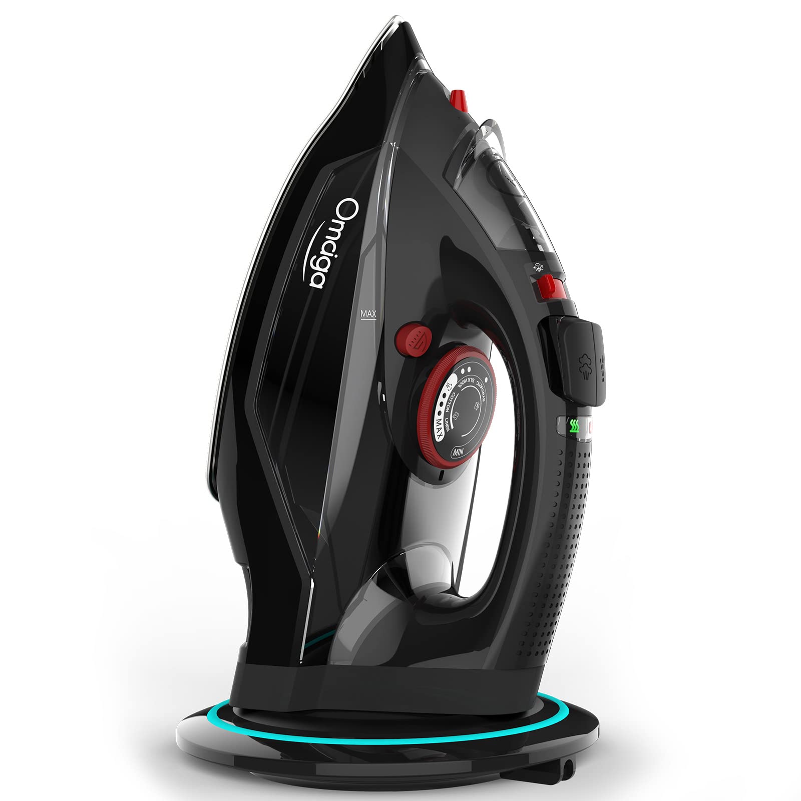 2023 Upgraded OMAIGA 1500W Cordless Steam Iron for Clothes - 11.84oz Water Tank, Anti-Drip Ceramic Soleplate, 3 Temperature Settings - Perfect for Travel & Home Use (Black)