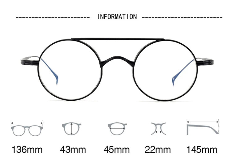 Stylish Black Titanium Full Rim Round Double Bridge Eyeglasses for Women - Perfect for Reading, Work & Fashion Accessories (Model 79500)