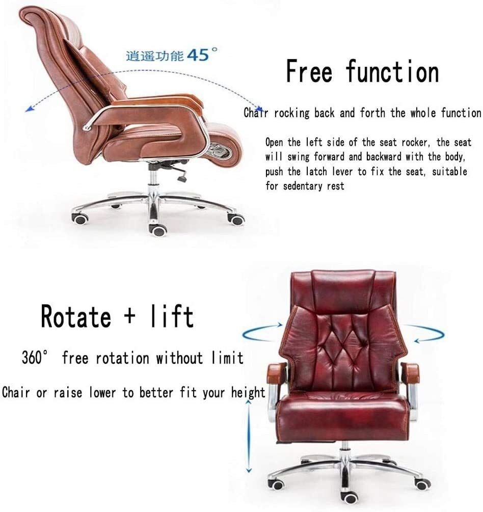 Ergonomic Executive Swivel Office Chair with Adjustable Height, Armrests & Lumbar Support - Reclining Leather Computer Desk Chair for Home & Study (Brown) - Perfect for Long Work Hours, Gaming & Remote Work