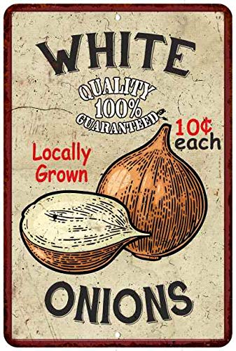 Vintage White Onions Kitchen Sign - 8x12 Inch Matte Finish Metal Wall Decor for Farmhouse, Country & Retro Kitchen Decor | Perfect for Home, Restaurant & Cafe