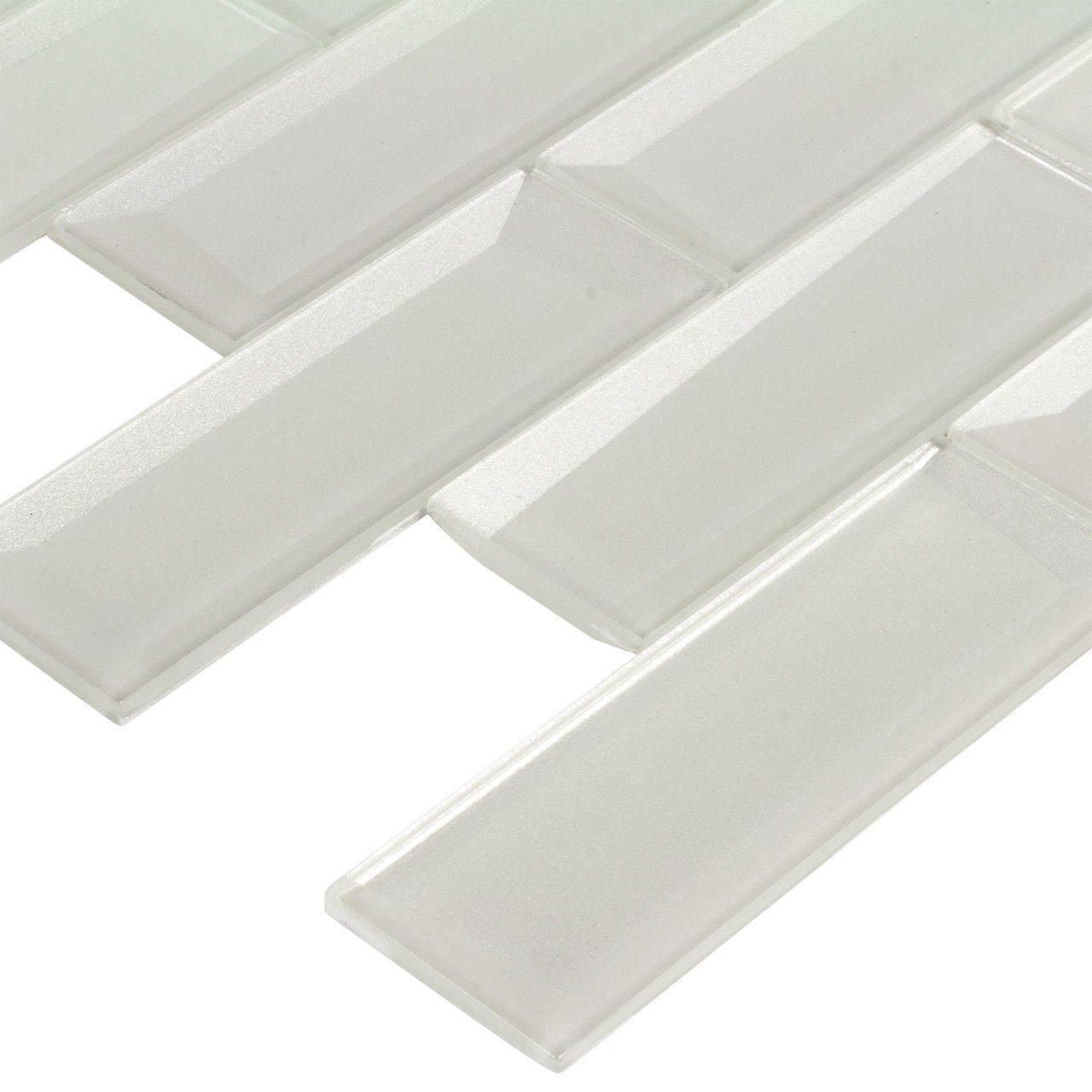 Premium White Glass Wall Tile 2x6 Inches - Modern Kitchen & Bathroom Backsplash, Shower Surround, and Accent Wall Decor