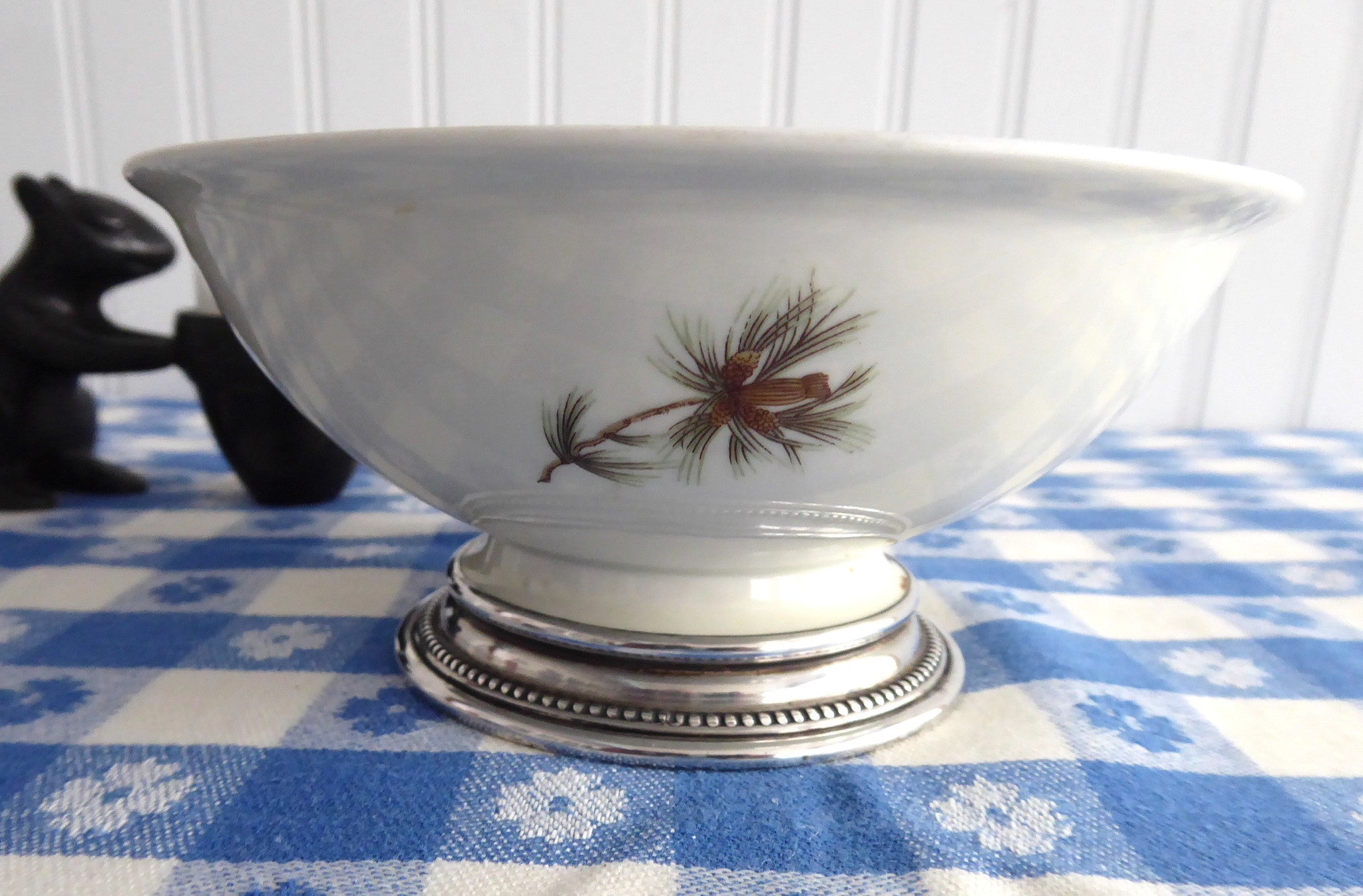 Vintage Rosenthal Pine Needles Mayonnaise Dish with Sterling Silver Base & Pine Cone Design (1962-1965) - Elegant Tableware for Holiday Dinners & Collectible Display