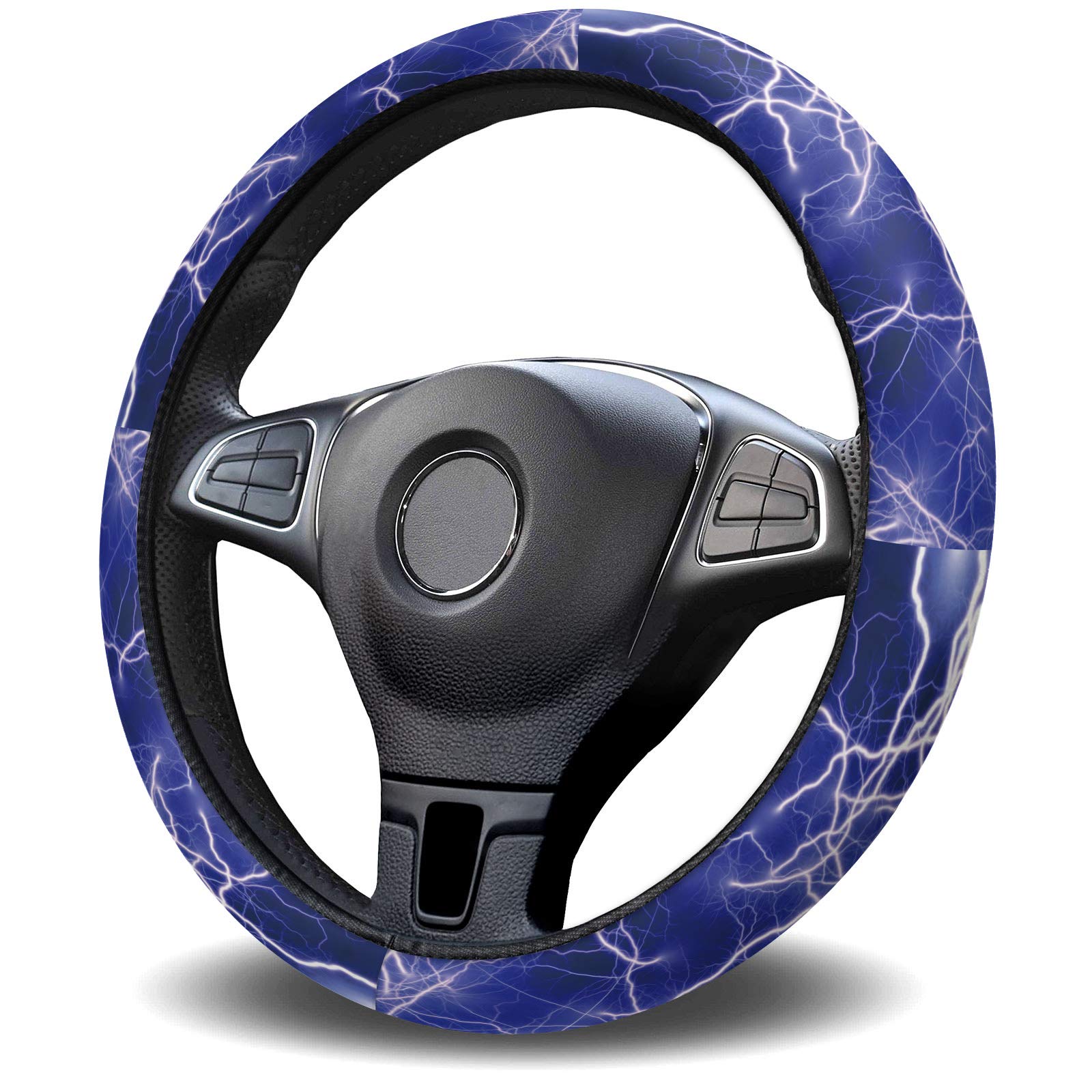 Universal 15-Inch Anti-Slip Steering Wheel Cover for Cars, Trucks & SUVs - Artistic Storm Lightning Sky Design, Washable & Durable - Perfect for Women & Men Drivers (Great for Daily Commute & Road Trips)