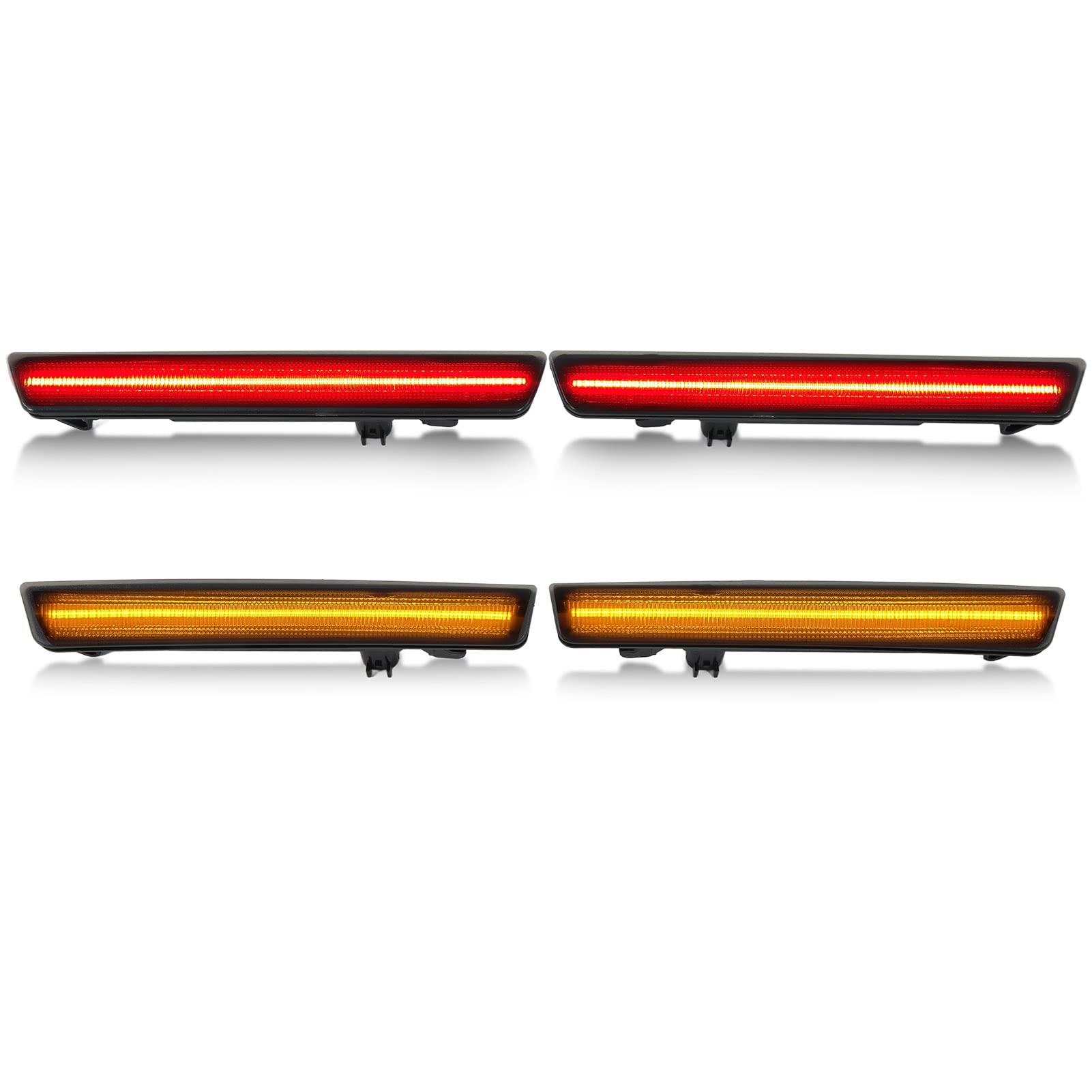 Smoky Lens Side Marker Lights - ABS+PMMA Red & Amber Bumper Indicators (2 Pairs/4 Pcs) - Front & Rear Replacement for Cars, Trucks & SUVs - Enhance Visibility & Safety for Night Driving & Off-Road Adventures