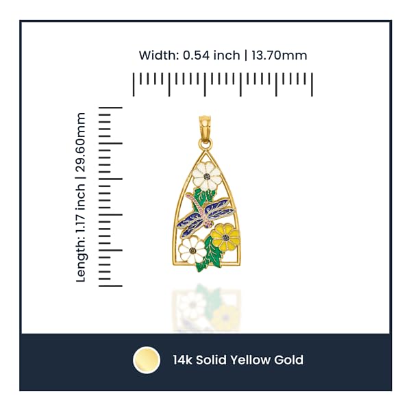 14K Solid Yellow Gold Dragonfly & Floral Triangle Pendant Necklace - Elegant Layering Chain for Women, Perfect for Everyday Wear & Special Occasions