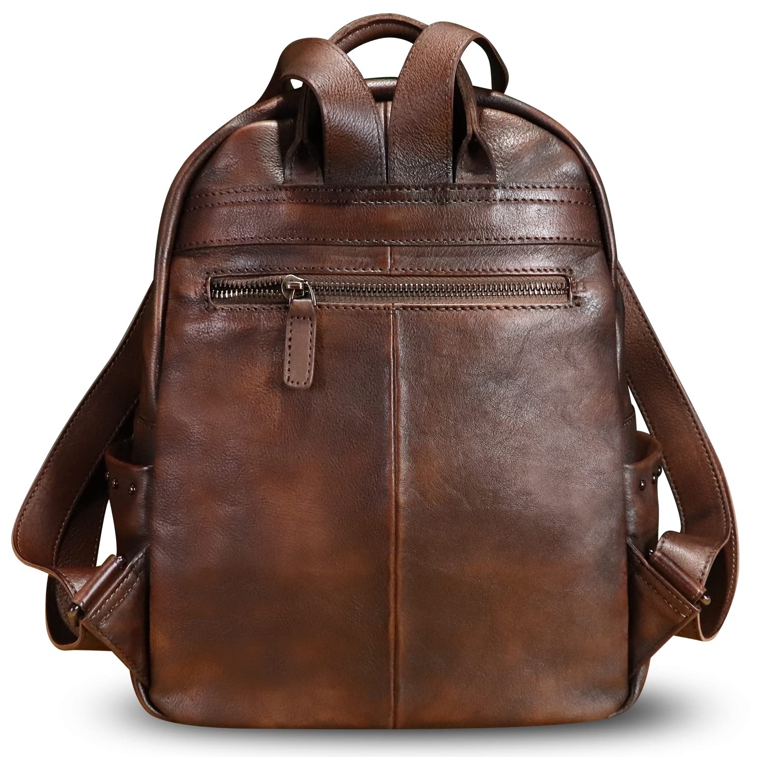 Genuine Leather Backpack Purse for Women - Vintage Cowhide Daypack with Western Rivets, Handmade College Rucksack (Coffee) - Perfect for School, Travel & Casual Outings