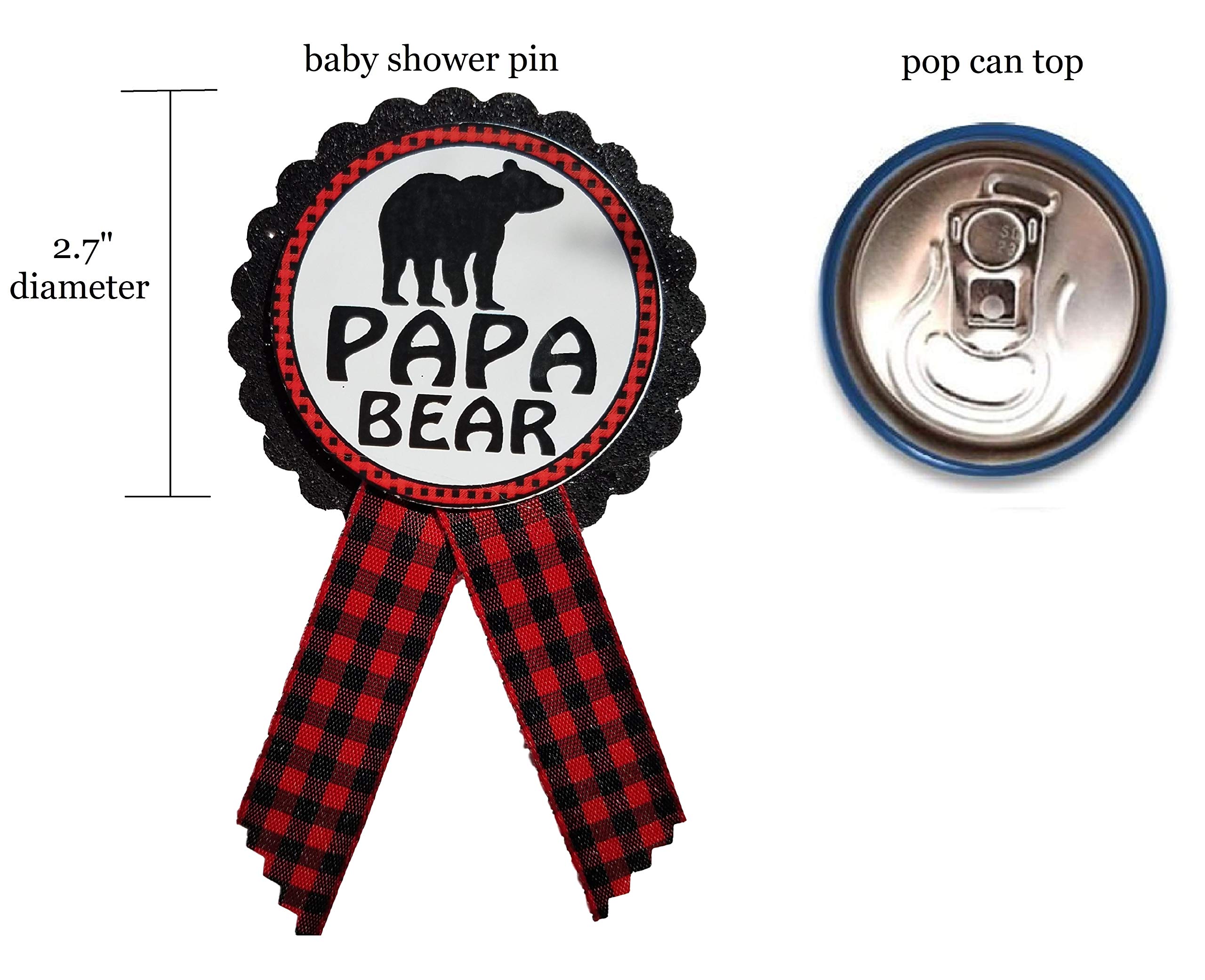Baby Shower Pins Set - Mama Bear & Papa Bear Gender Reveal Pins - Buffalo Plaid Daddy to Be Badges - Red & Black Baby Sprinkle Pins - One Size Cardstock Grosgrain Ribbon - Perfect for Gender Reveal Parties & Baby Showers
