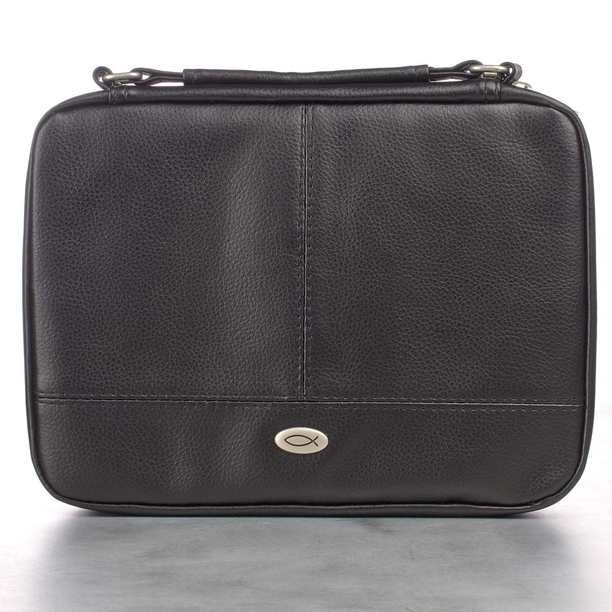 Christian Faux Leather Bible Cover with Jesus Fish Emblem - Zippered Organizer for Travel & Church