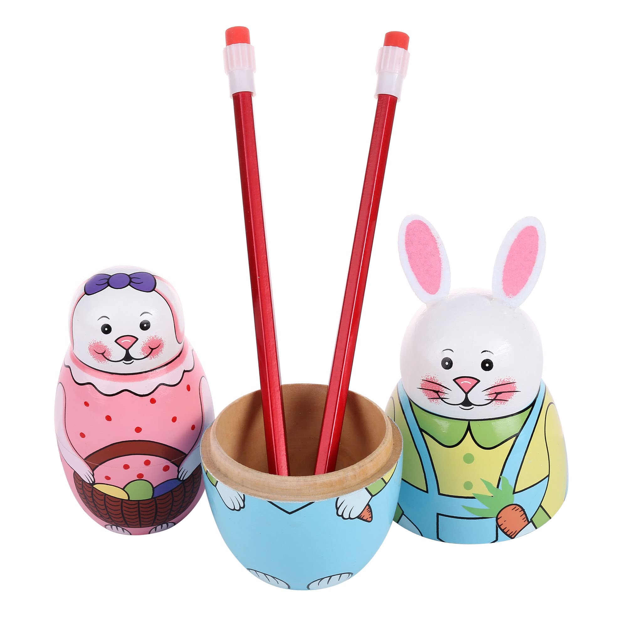 Yoption 5Pcs Handmade Russian Matryoshka Nesting Dolls - Wooden Rabbit Bunny Set for Kids, Christmas, Easter & Birthday Gifts | Home Decor & Collectible Toy for Children's Room & Holiday Display