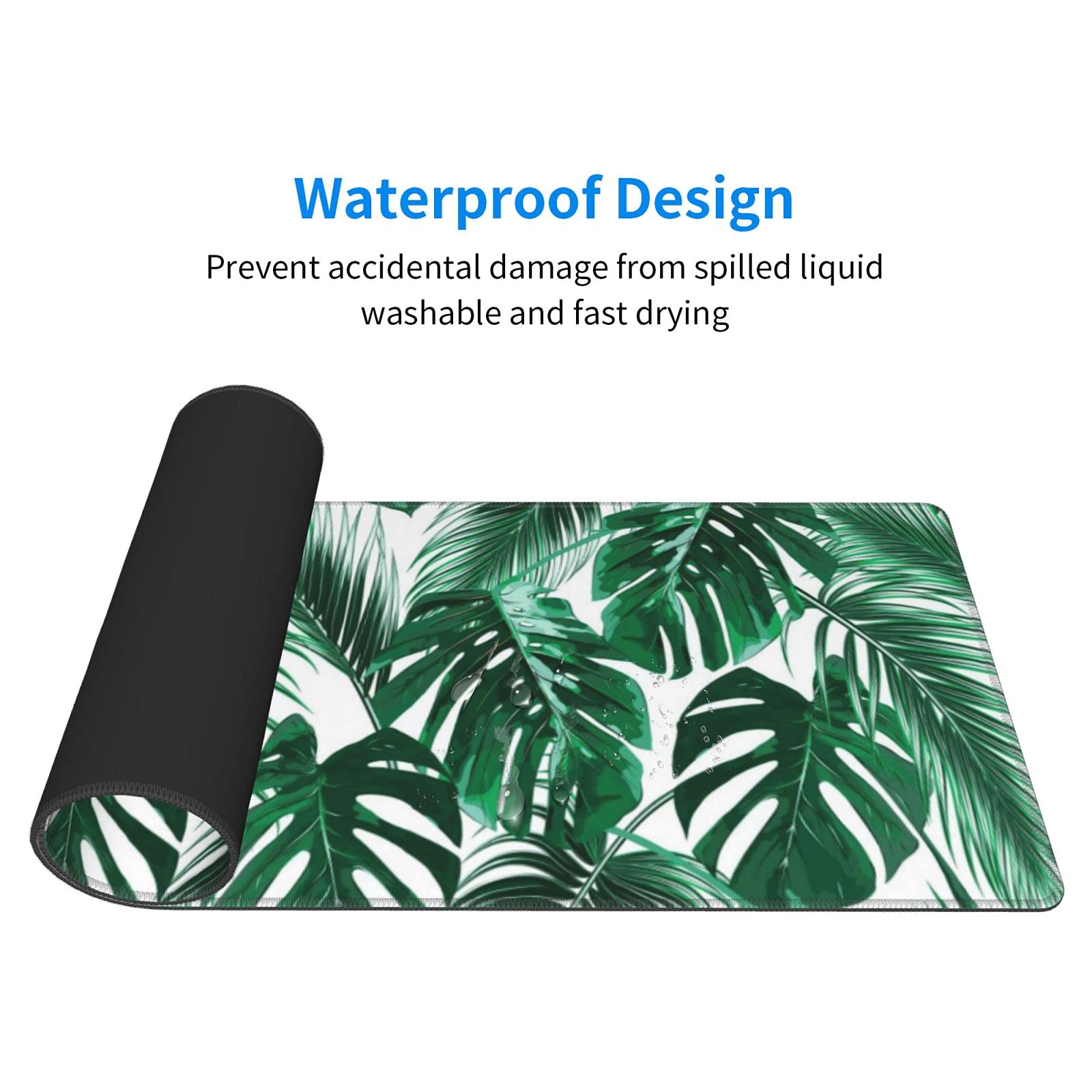 Large 35.4×15.7 Inch Tropical Palm Leaf Gaming Mouse Pad - Non-Slip Rubber Base, Stitched Edges, Waterproof Extended Desk Mat for Keyboard & Mouse - Perfect for Office, Home & Gaming Setup (Ergonomic Workspace Accessory)
