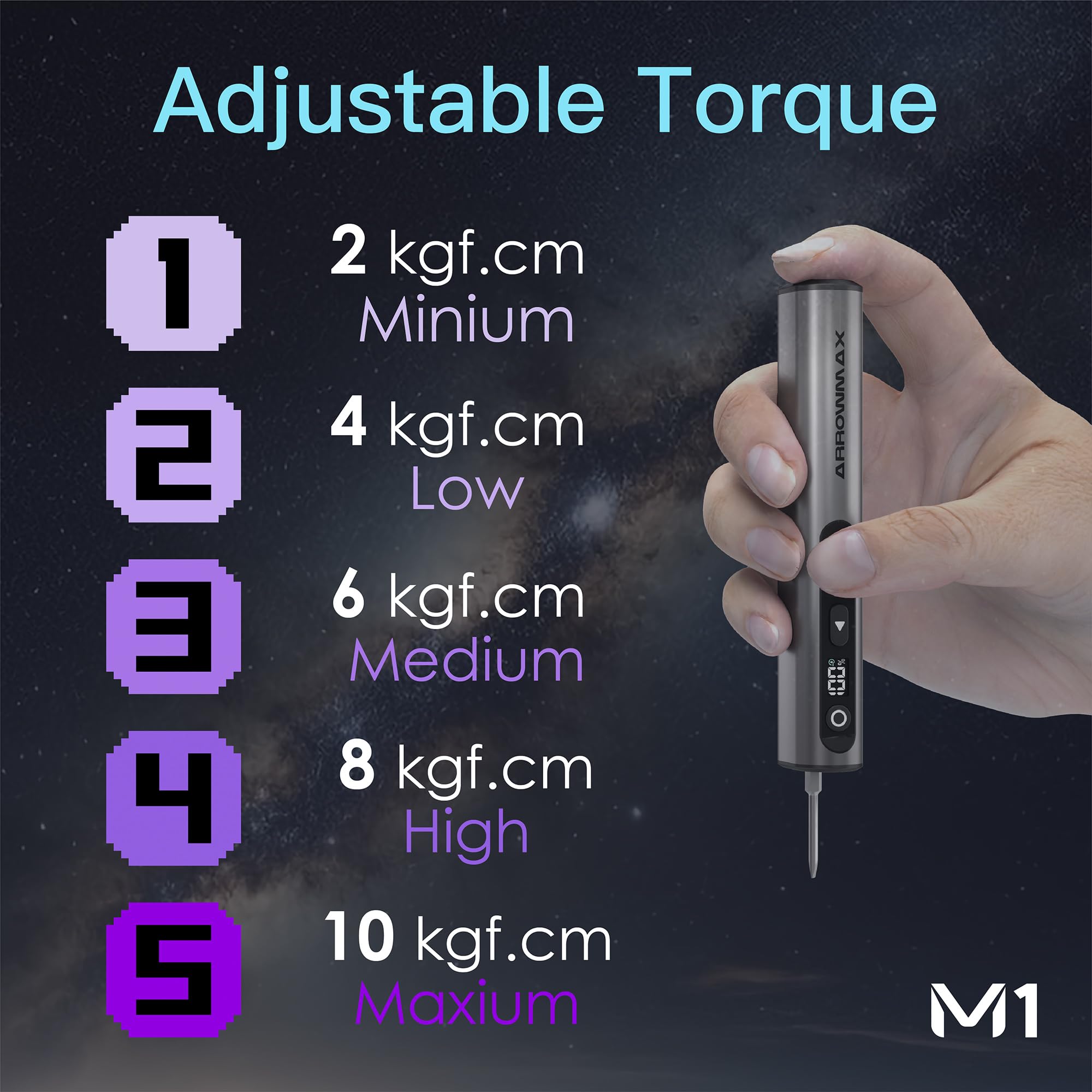 AM ARROWMAX 7.4V Mini Electric Screwdriver Set - 60 in 1 Magnetic Bits, 5 Torque Settings, 5/32