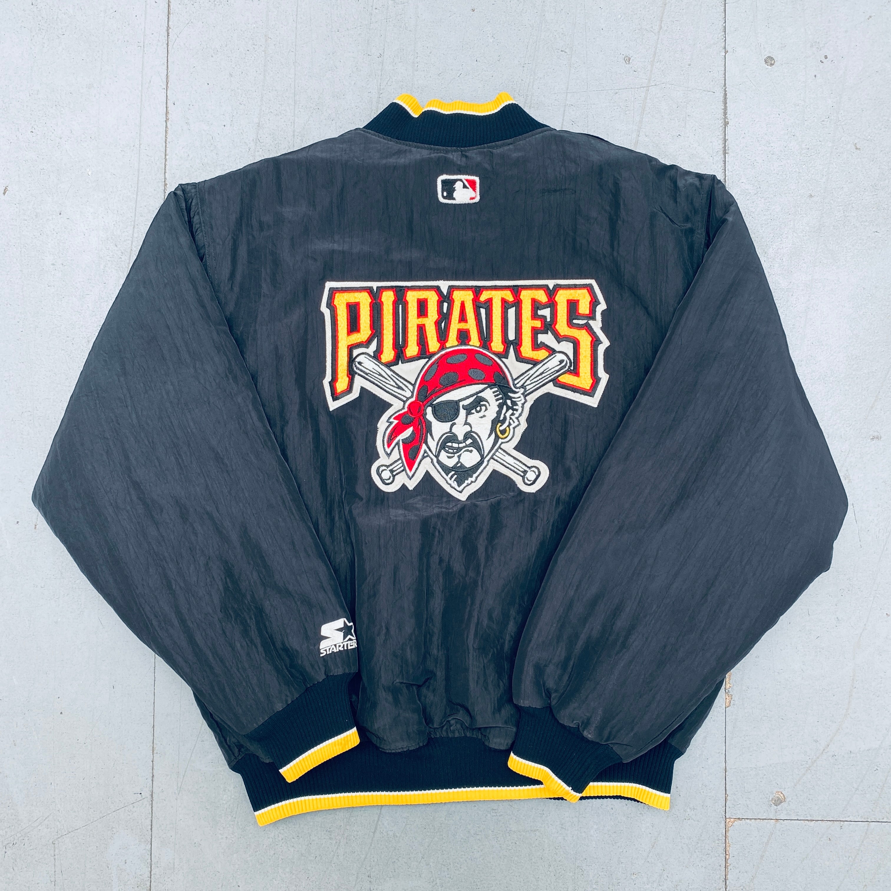 Vintage 1990s Pittsburgh Pirates Starter Bomber Jacket - MLB Baseball Fan Jacket for Men (Size Large) - Perfect for Game Day, Sports Events & Retro Fashion Collectors