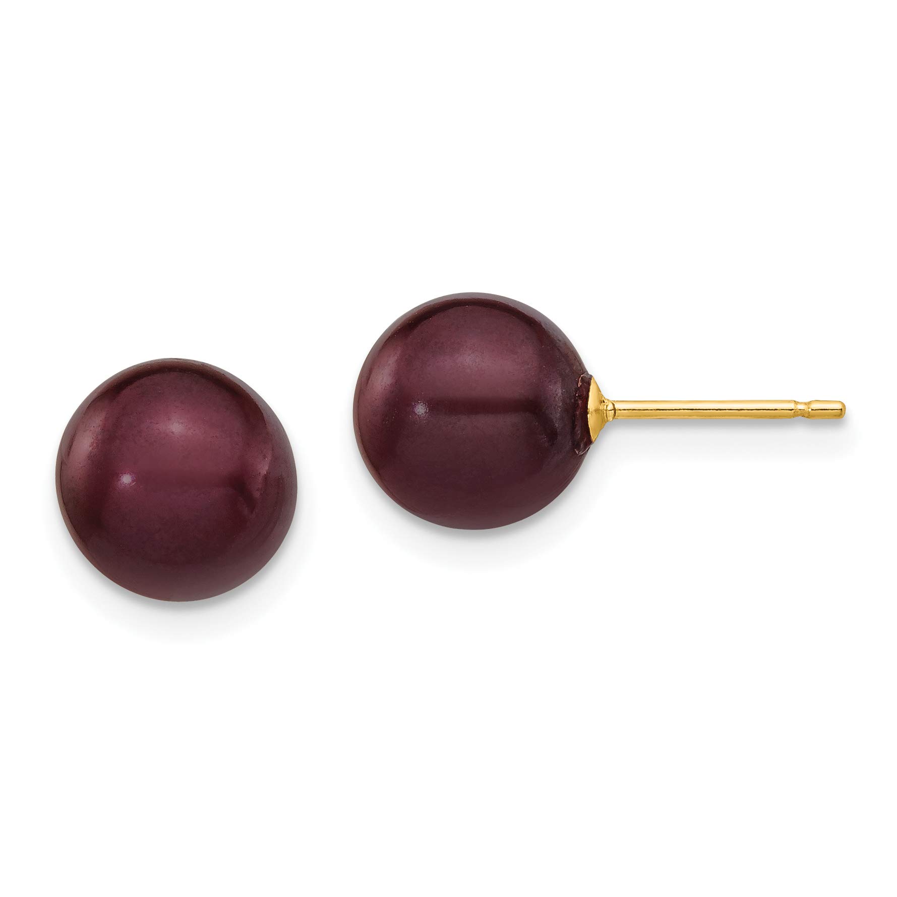 14k Yellow Gold Chocolate Brown Freshwater Cultured Pearl Stud Earrings - Elegant Jewelry for Women, Perfect for Weddings, Parties & Daily Wear