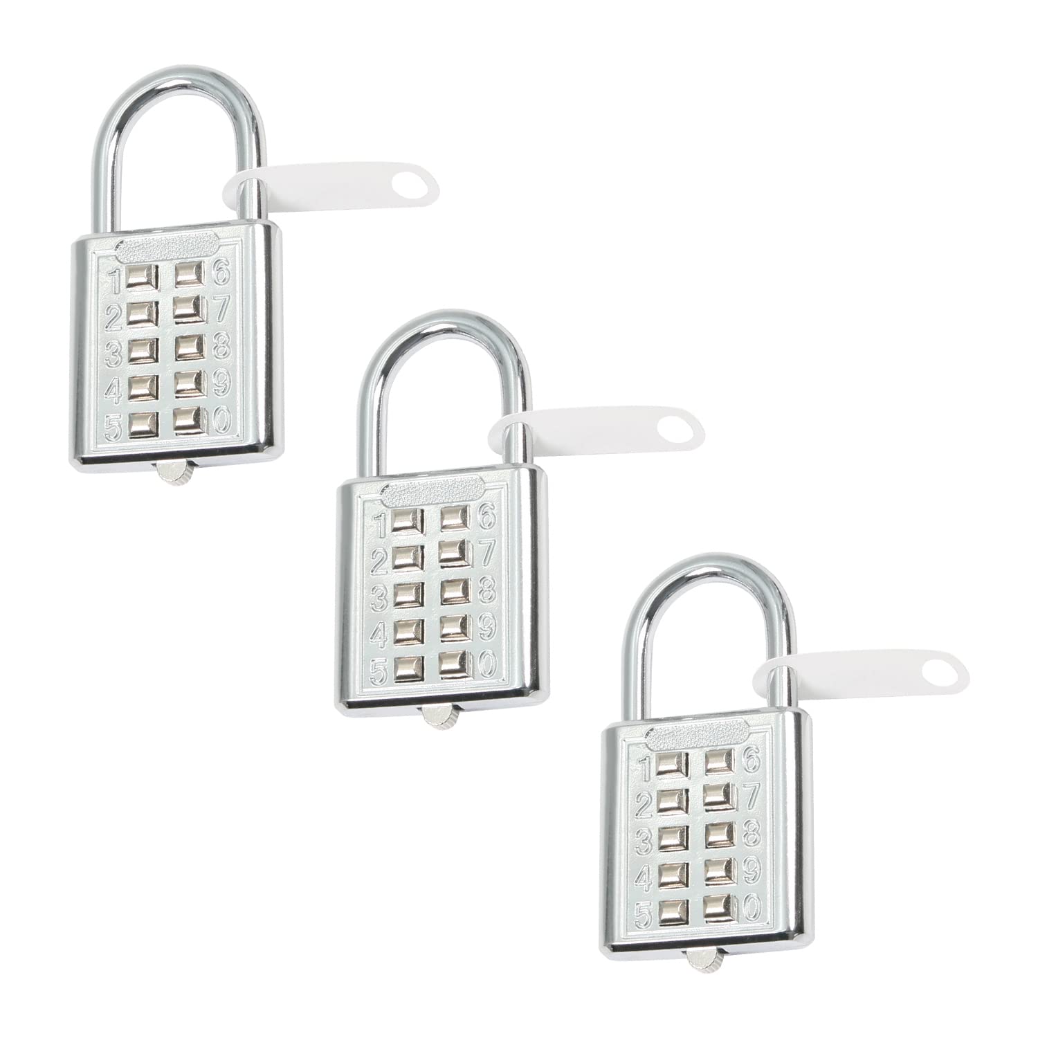 Bettomshin 3-Pack 10-Digit Combination Padlock - Secure Button Digital Lock for Gym Lockers, Toolboxes, Drawers, Fences & Cases - Durable Electric White - Perfect for School, Travel & Home Security