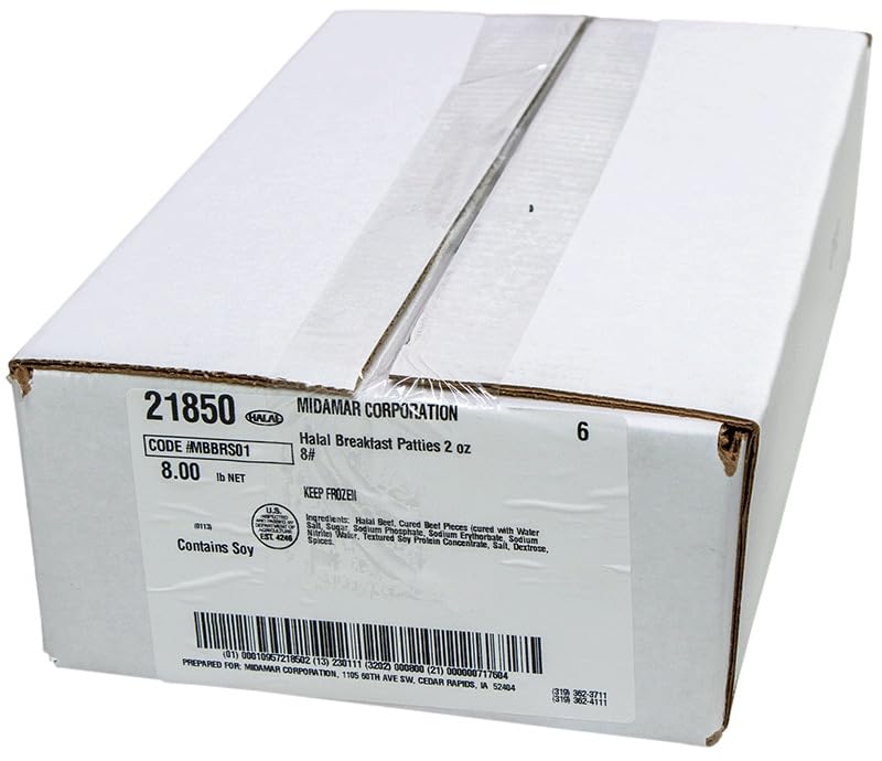 Halal Beef Breakfast Sausage Patties by Midamar - 8 lb Bulk Box - Perfect for Restaurants, Catering & Family Breakfast Meals