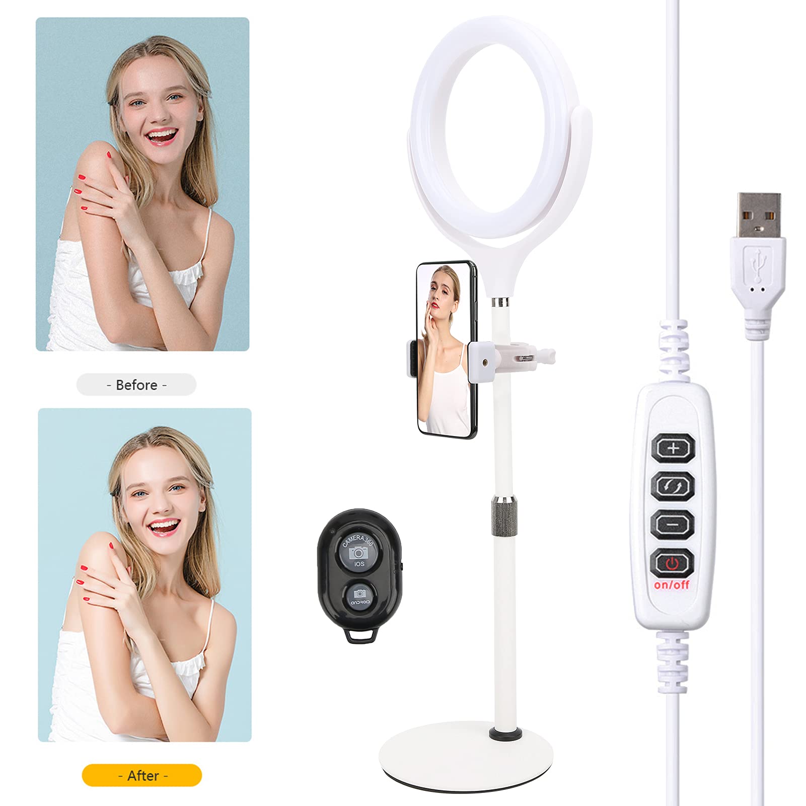 8in Shape Fill Light with 66PC LED Beads, 360° Rotatable & Adjustable Brightness, Remote Control, Telescopic Stand - Perfect for Live Streaming, Selfies, Night Photography, YouTube Videos, TikTok Content Creation and Studio Lighting