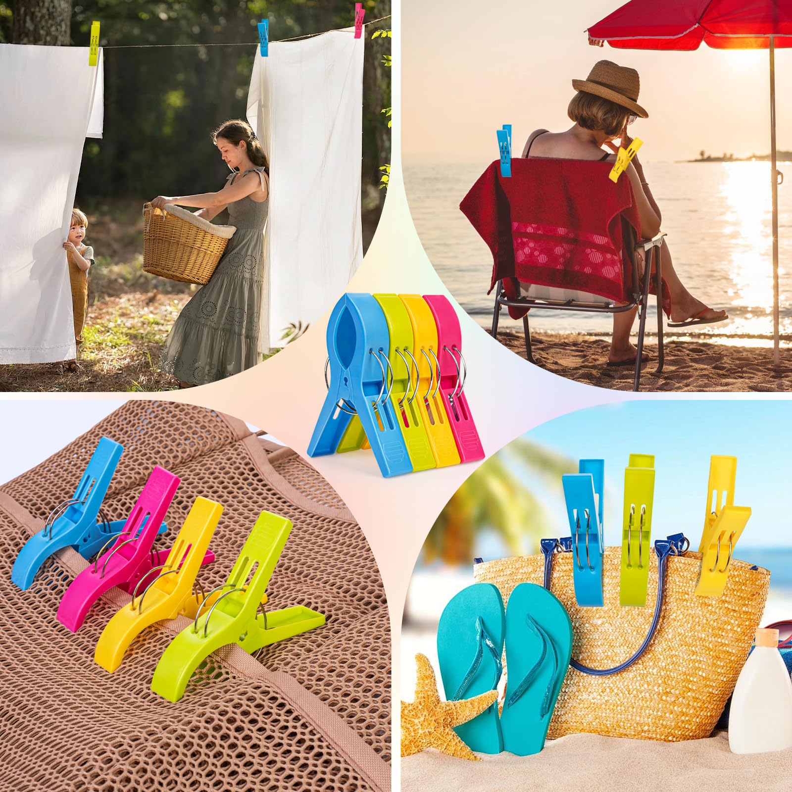 8 Pack Beach Towel Clips - Heavy Duty Plastic Chair Clips, Towel Holder & Clothes Pins for Pool, Lounge & Vacation - Secure Hanging Clamps for Beach, Gym & Outdoor Activities