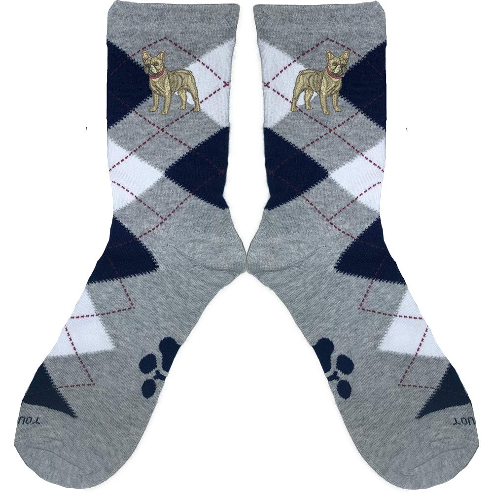 YourBreed Embroidered French Bulldog Unisex Argyle Socks - Comfortable Fashionable Dog Lover Socks for Men & Women - Perfect Gift for Pet Owners, Casual Wear & Dog-Themed Outfits