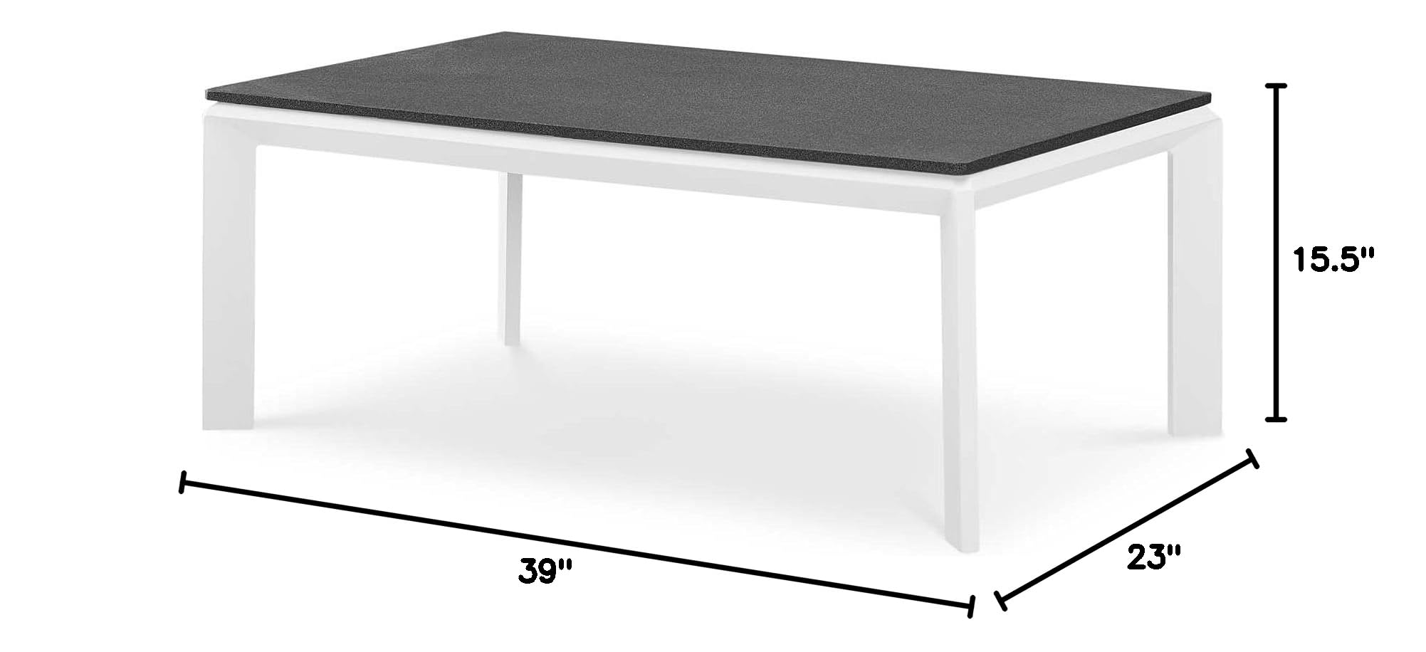 Modern White Aluminum Rectangular Coffee Table - Outdoor Patio, Balcony, Cafe & Bistro Lounge Furniture for Relaxing & Entertaining