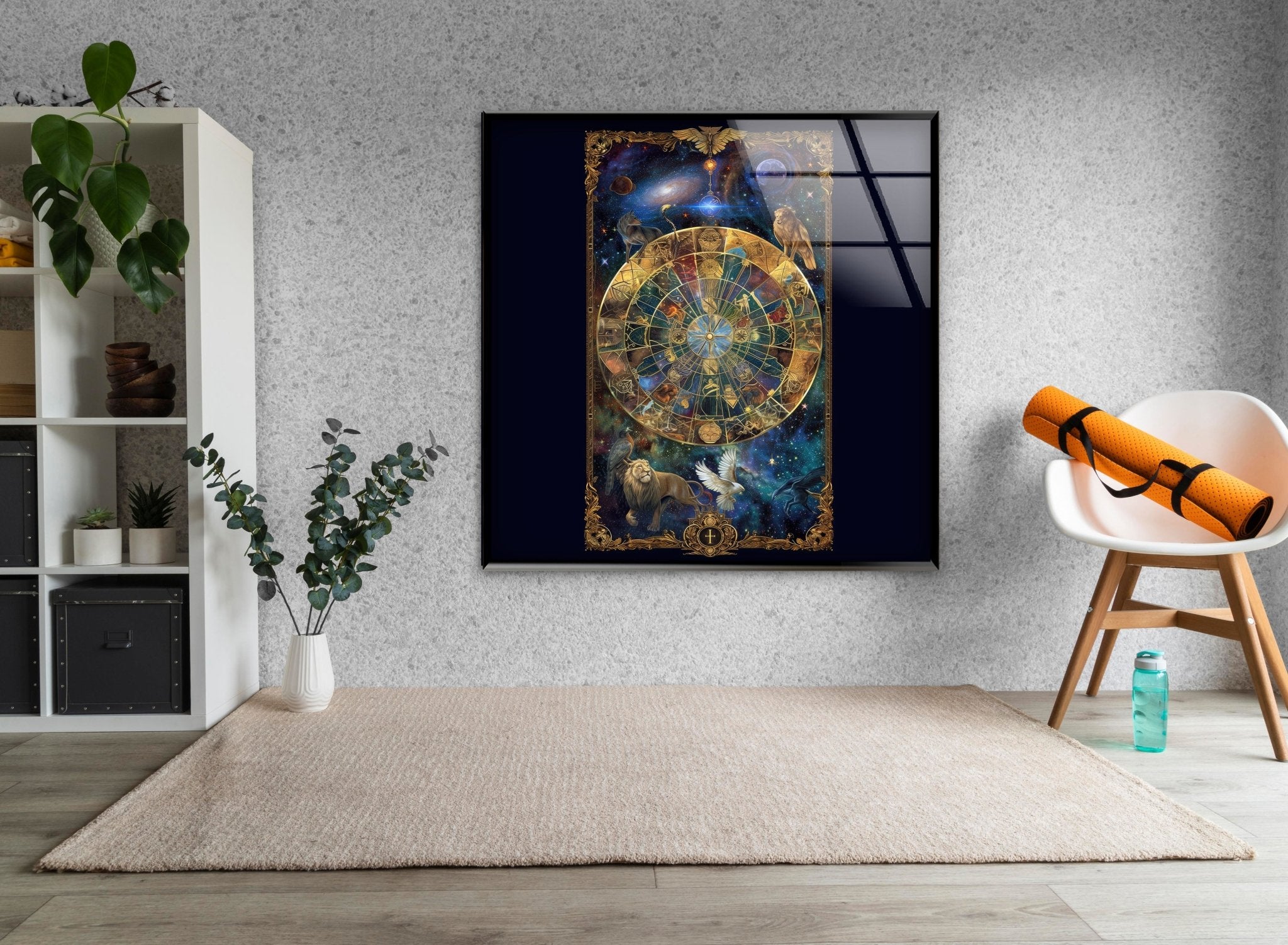 Celestial Astrology Glass Wall Art Decor - Handmade Zodiac Sign Mural for Home, Office & Meditation Room - Perfect for Spiritual Spaces & Gift Giving