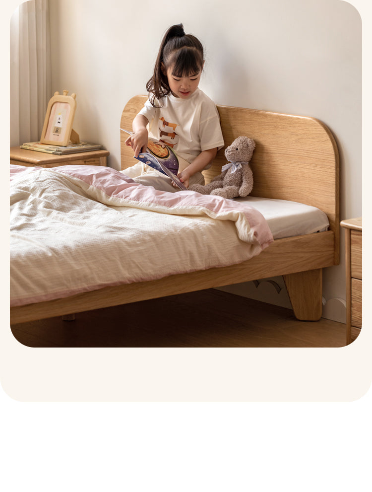 Solid Oak Wood Kids Bed - Sturdy & Safe Toddler Bed Frame for Boys & Girls - Perfect for Nursery, Bedroom, or Playroom