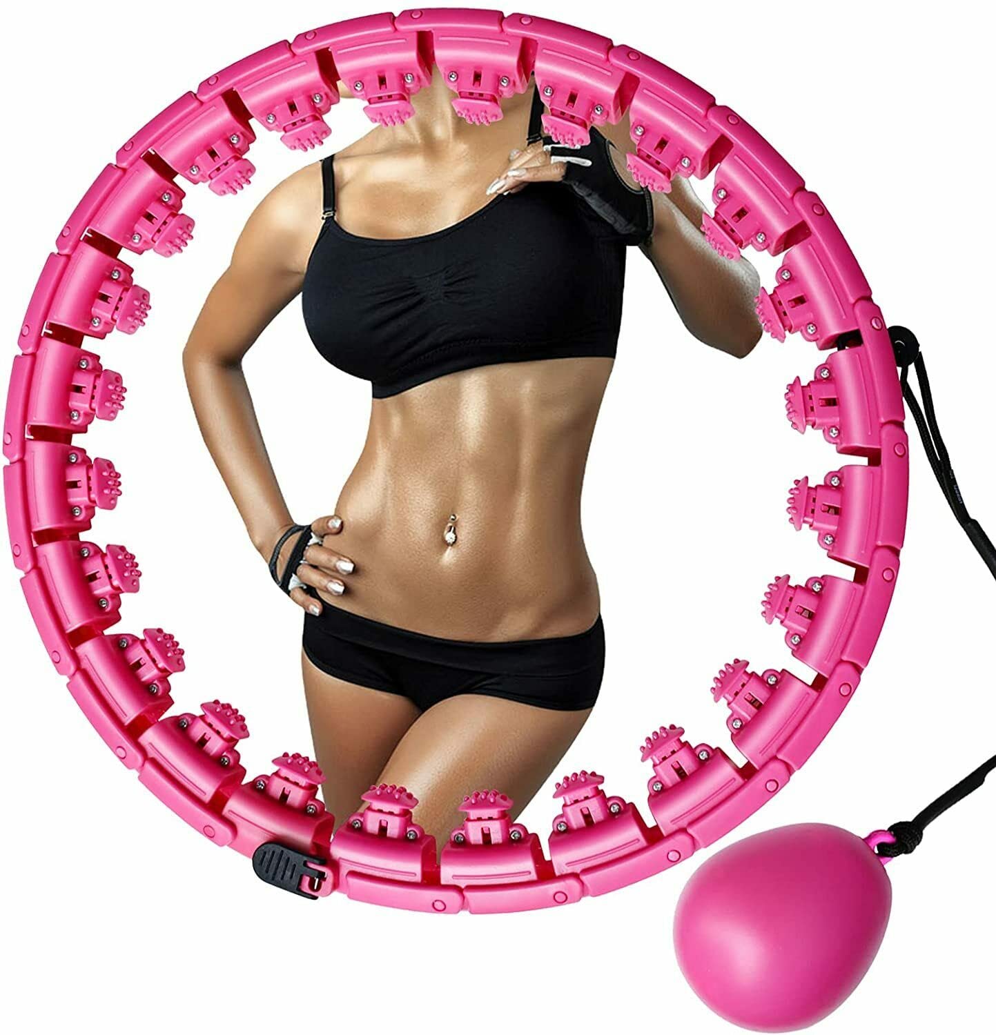 Supwvsc Weighted Smart Hula Hoop - Fitness Massage & Weight Loss Abdominal Trainer, 2-in-1 Exercise Pilates with Auto Rotating Ball (Non-Slip Design, 24 Detachable Knots) - Perfect for Kids & Adults - Ideal for Home Workouts, Gym Training & Outdoor Fitness