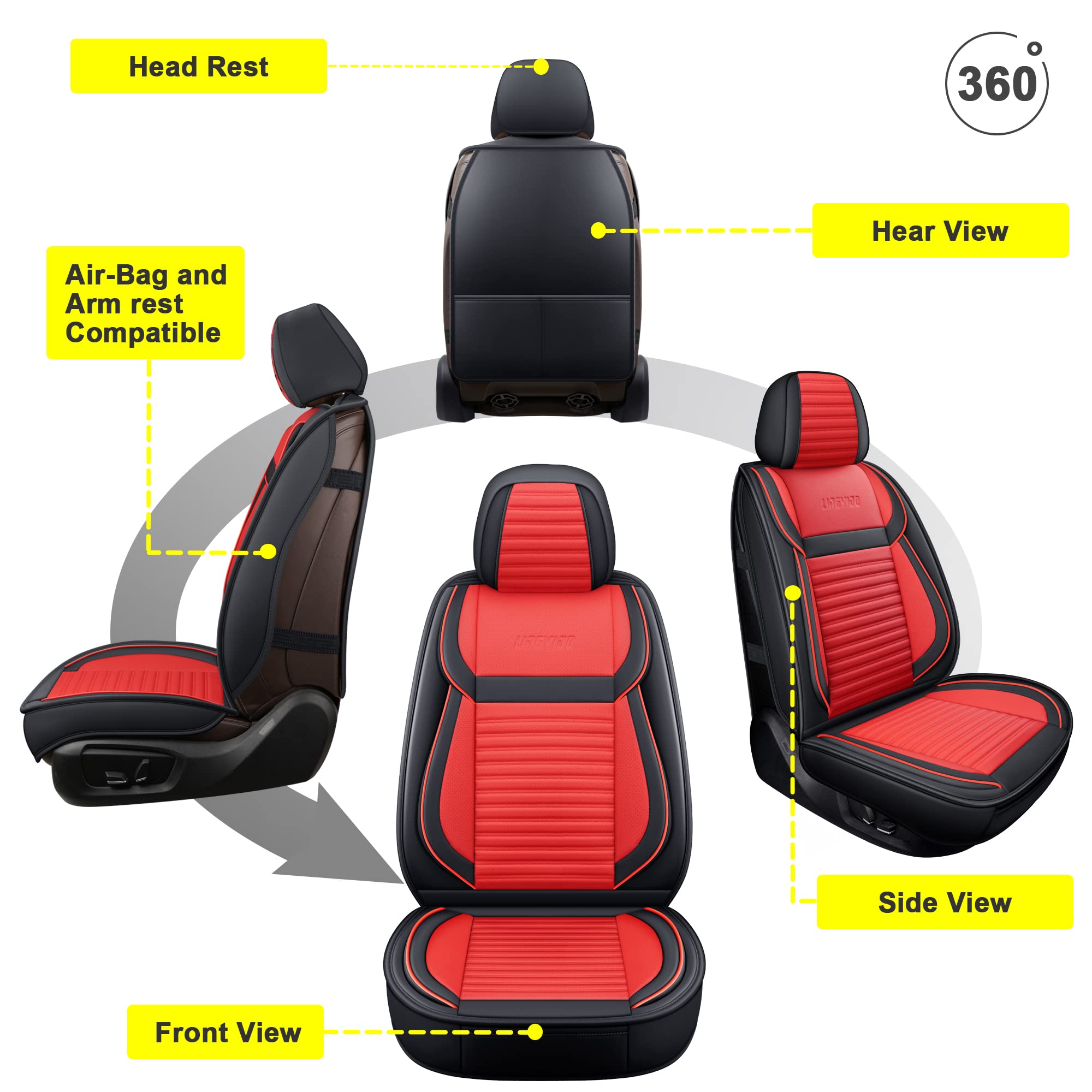 Premium LINGVIDO Leather Car Seat Covers - Breathable Faux Leather Universal Fit for Cars, SUVs, Trucks & Sedans - Anti-Slip Design (Red & Black) - Perfect for Road Trips, Daily Commutes & Vehicle Protection