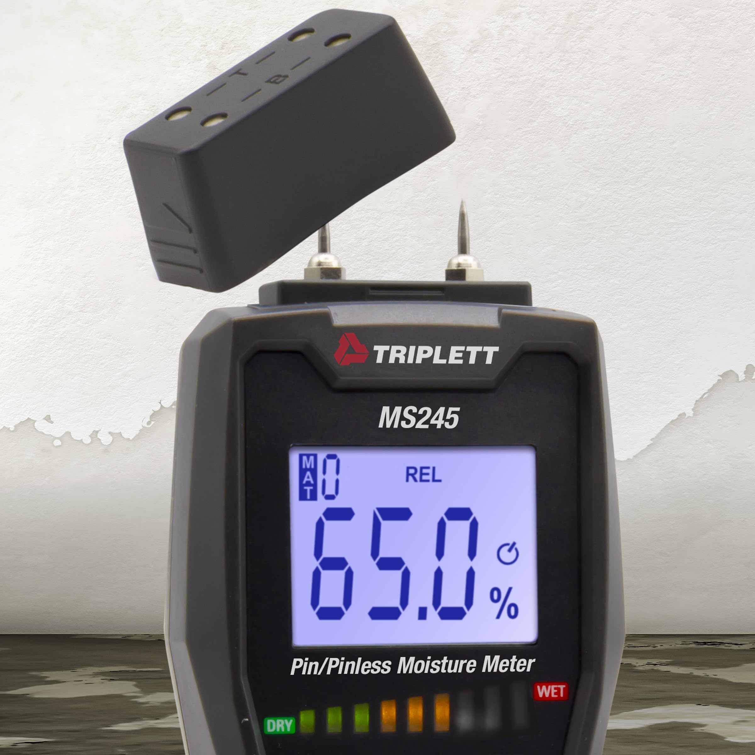 Triplett MS245 Digital Pin/Pinless Moisture Meter for Wood, Drywall, Concrete - Professional Building Material Tester with Audible Alarm & LCD Display - Perfect for Flooring, Lumber, Construction Inspection