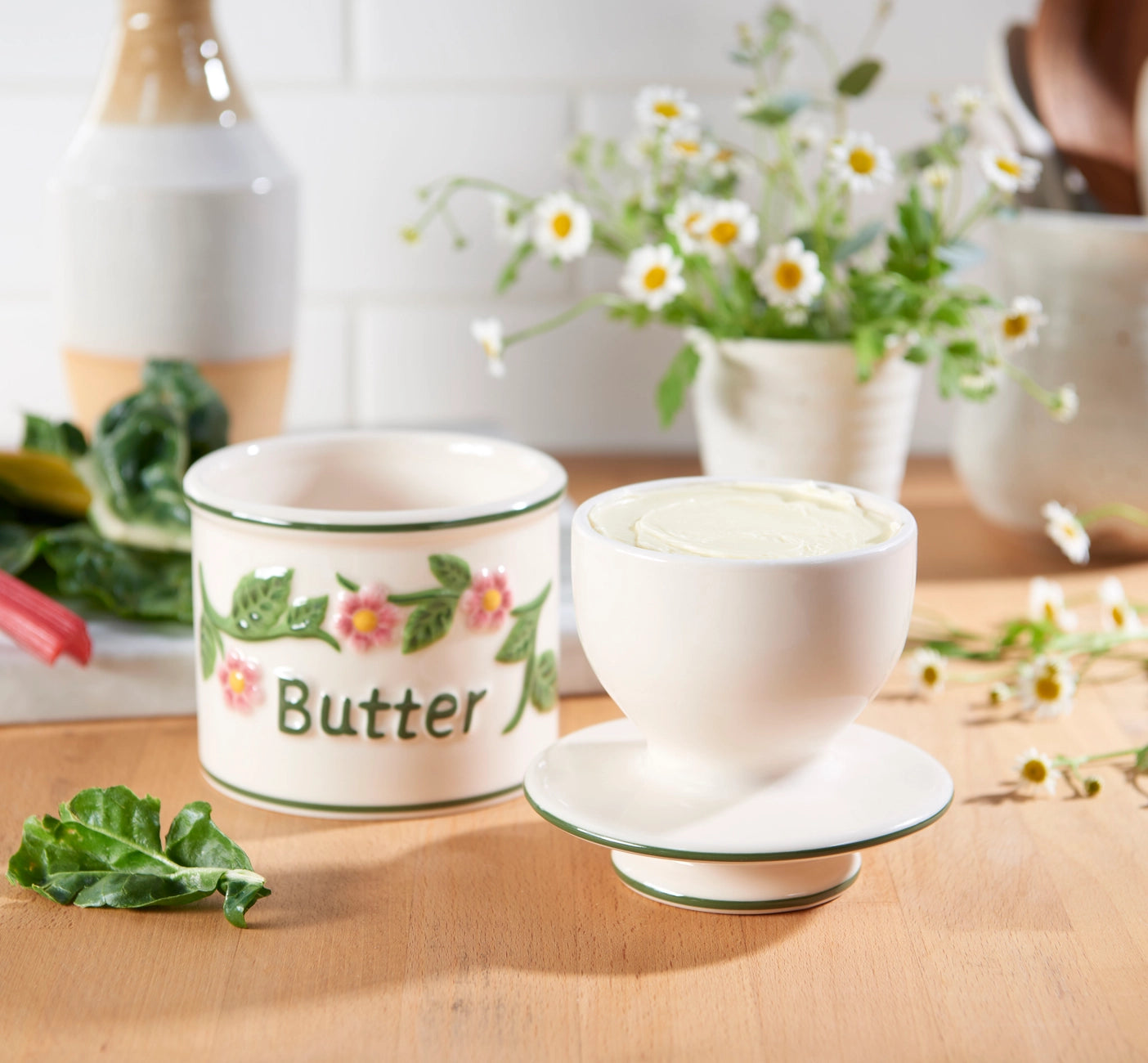 Floral Butter Bell - Ceramic Butter Keeper with Lid, Keeps Butter Fresh & Spreadable - Perfect for Kitchens, Dining Tables, and Gift Giving